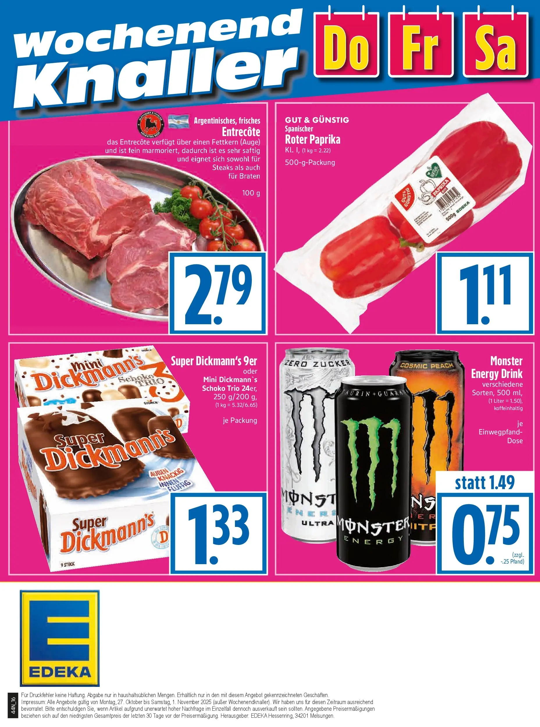 Entdecke - Edeka Hahner: Wochenangebote (ab 26.10.2025) zum Blättern | Seite: 18 | Produkte: Entrecote, Monster, Paprika, Zucker