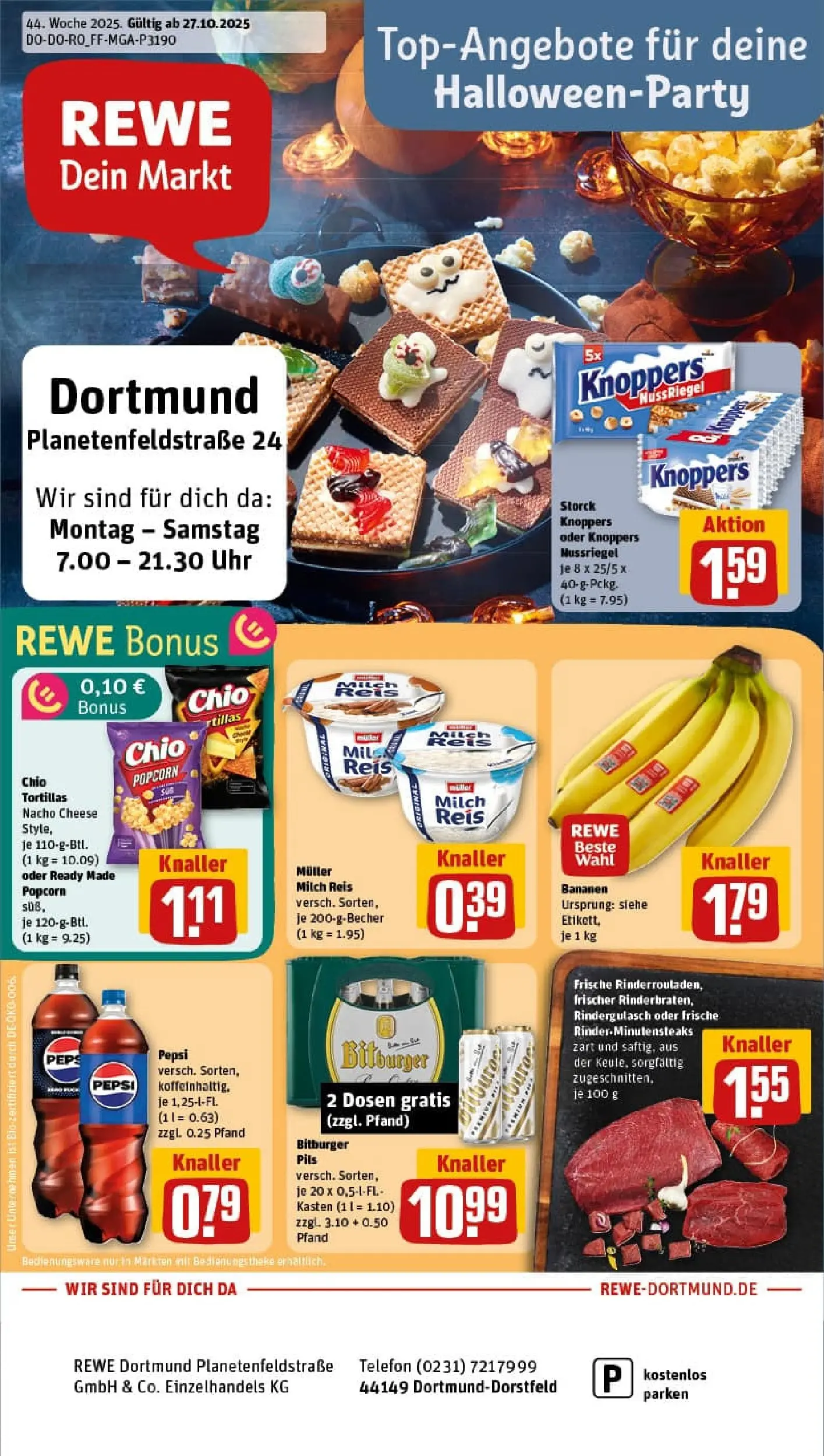 REWE Prospekt ab 26.10.2025 zum Blättern » Angebote | Seite: 1 | Produkte: Theke, Pepsi, Reis, Uhr