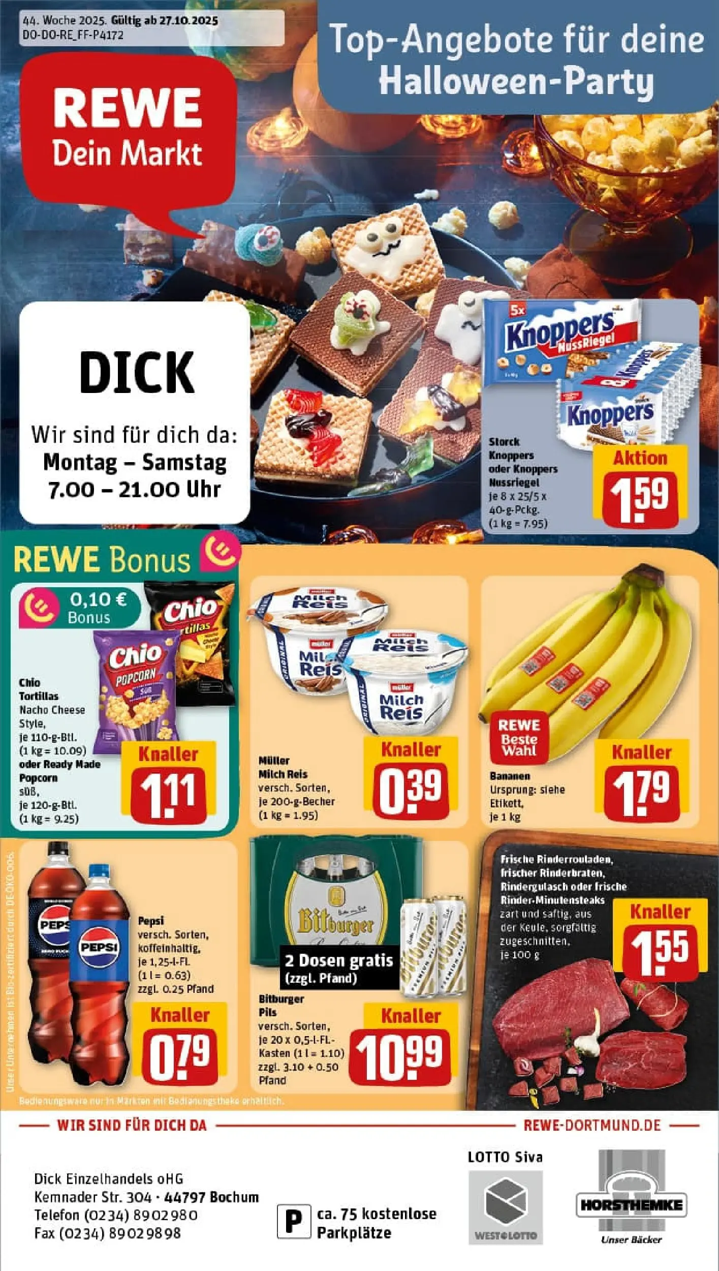 REWE Prospekt ab 26.10.2025 zum Blättern » Angebote | Seite: 1 | Produkte: Rindergulasch, Theke, Pepsi, Uhr