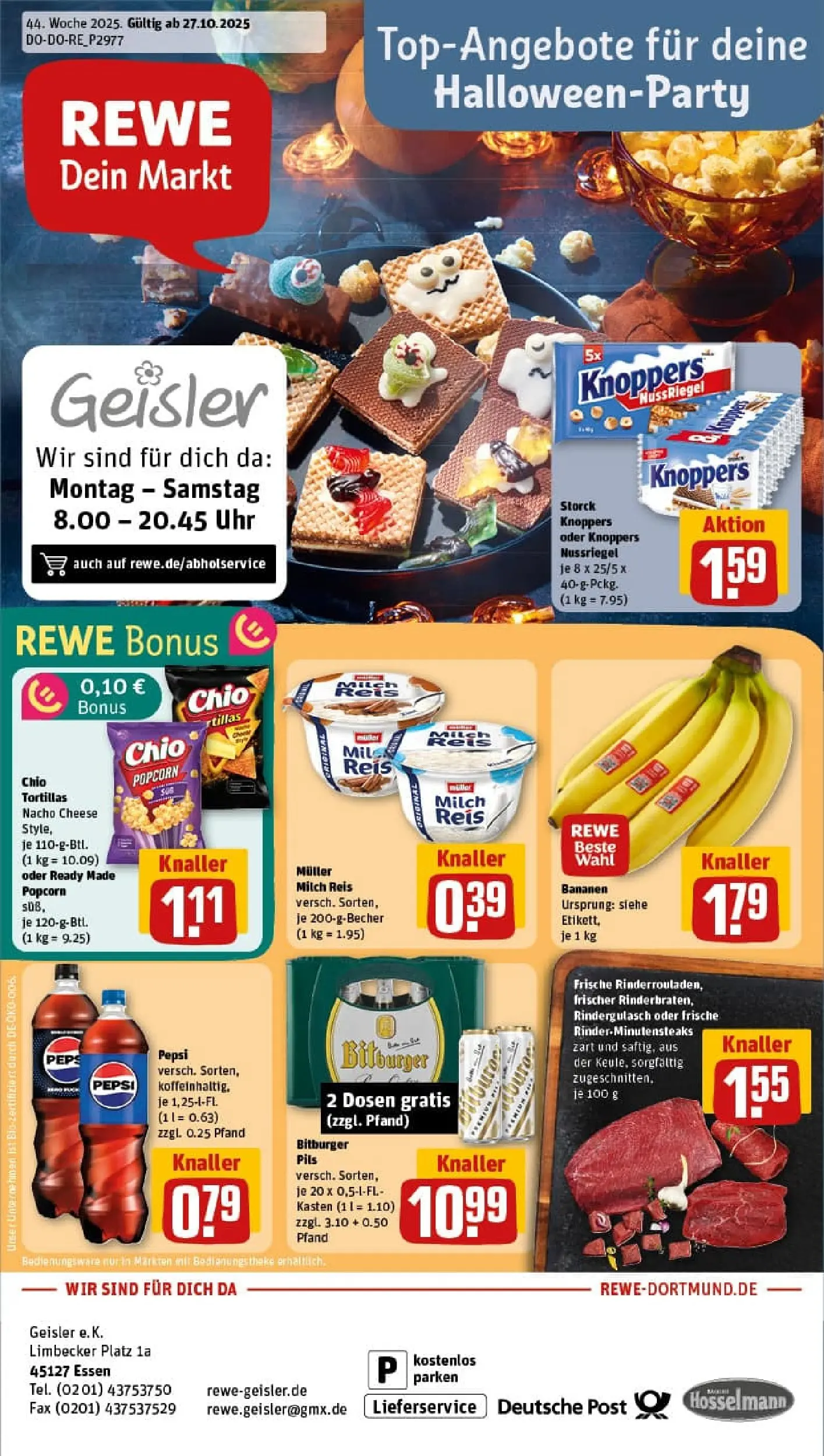 REWE Prospekt ab 26.10.2025 zum Blättern » Angebote | Seite: 1 | Produkte: Rindergulasch, Milch, Pils, Pepsi