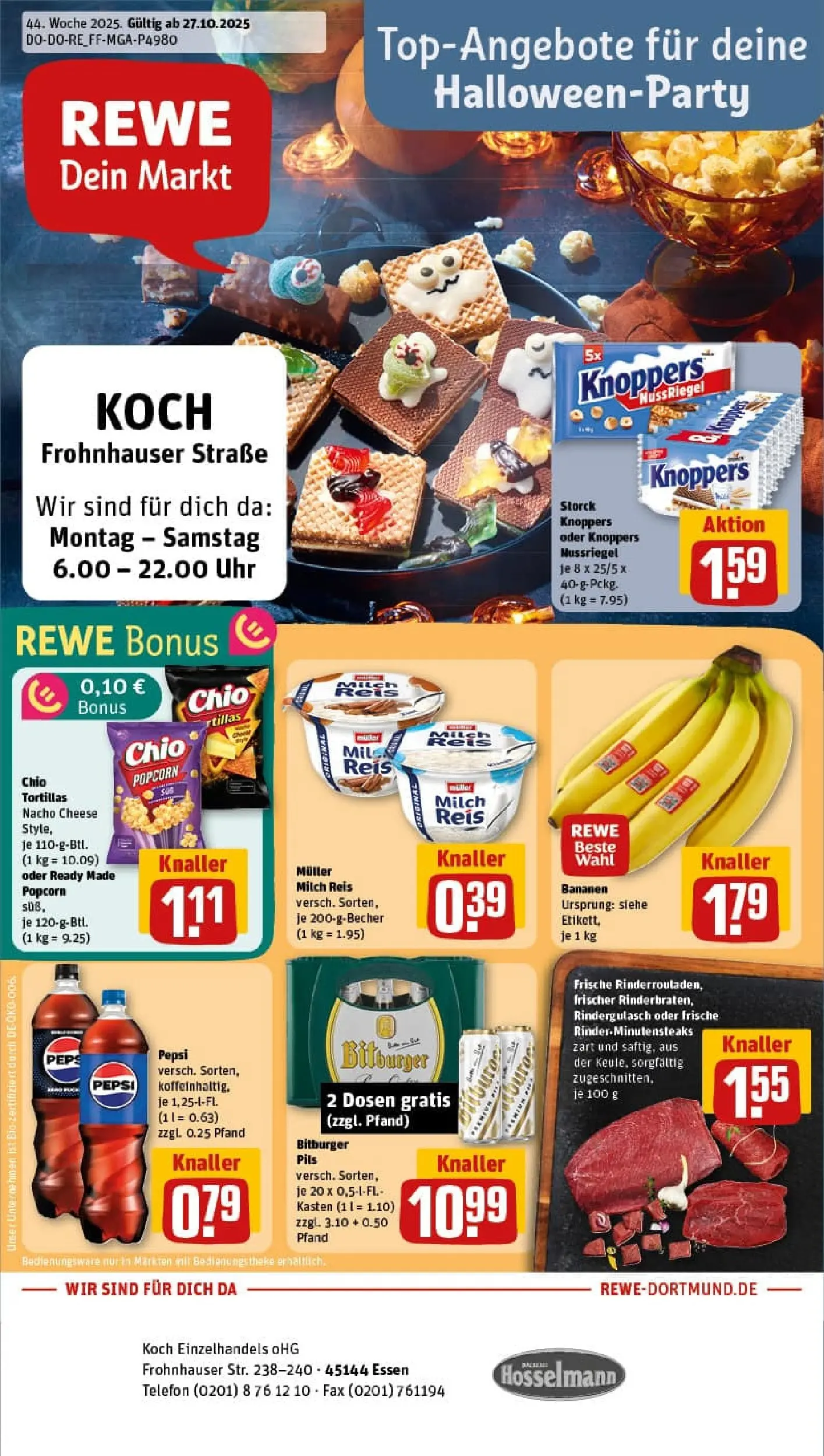 REWE Prospekt ab 26.10.2025 zum Blättern » Angebote | Seite: 1 | Produkte: Bitburger, Pils, Pepsi, Reis