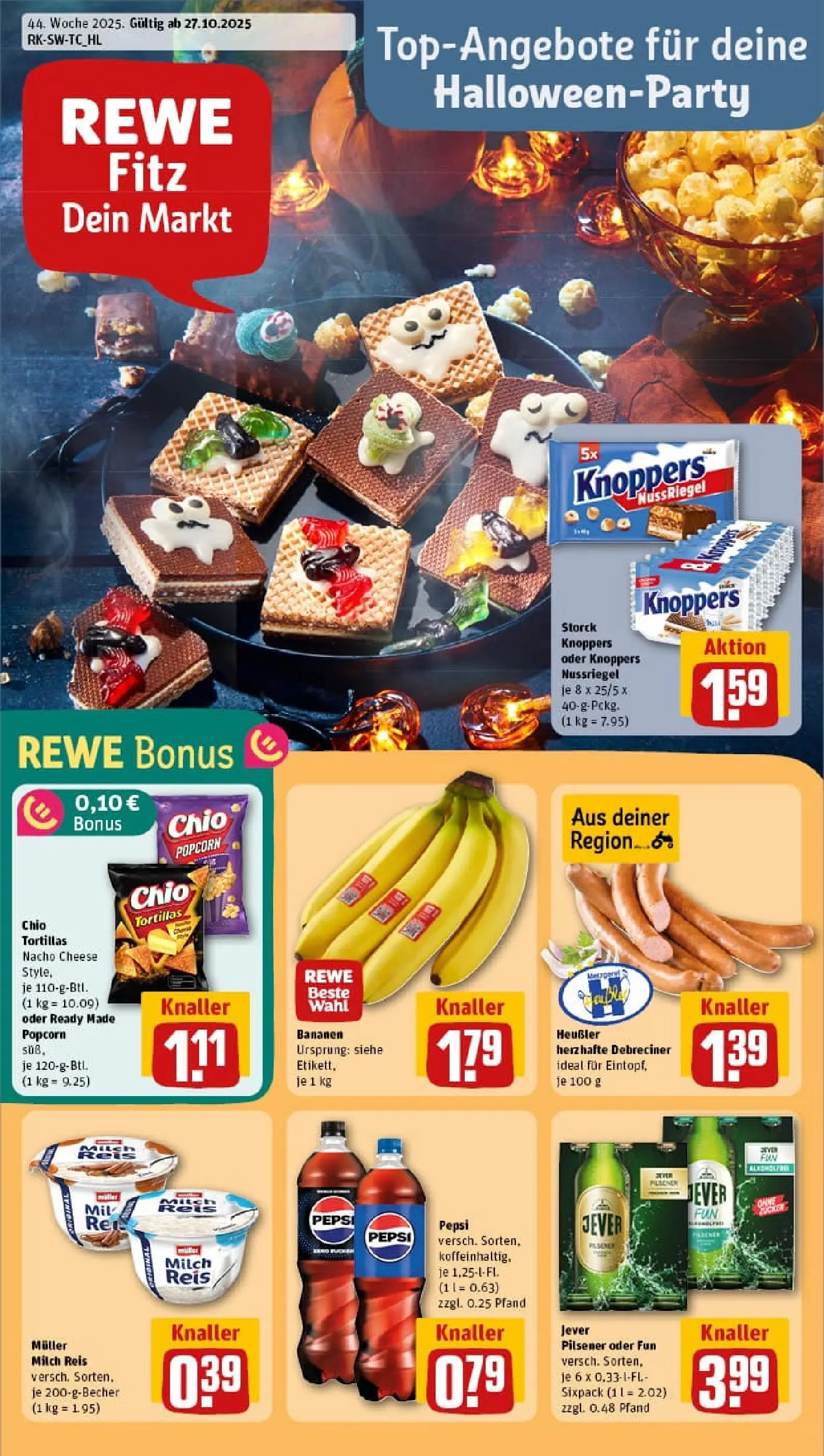 REWE Prospekt ab 26.10.2025 zum Blättern » Angebote | Seite: 1 | Produkte: Milch, Bananen, Pepsi, Chio tortillas