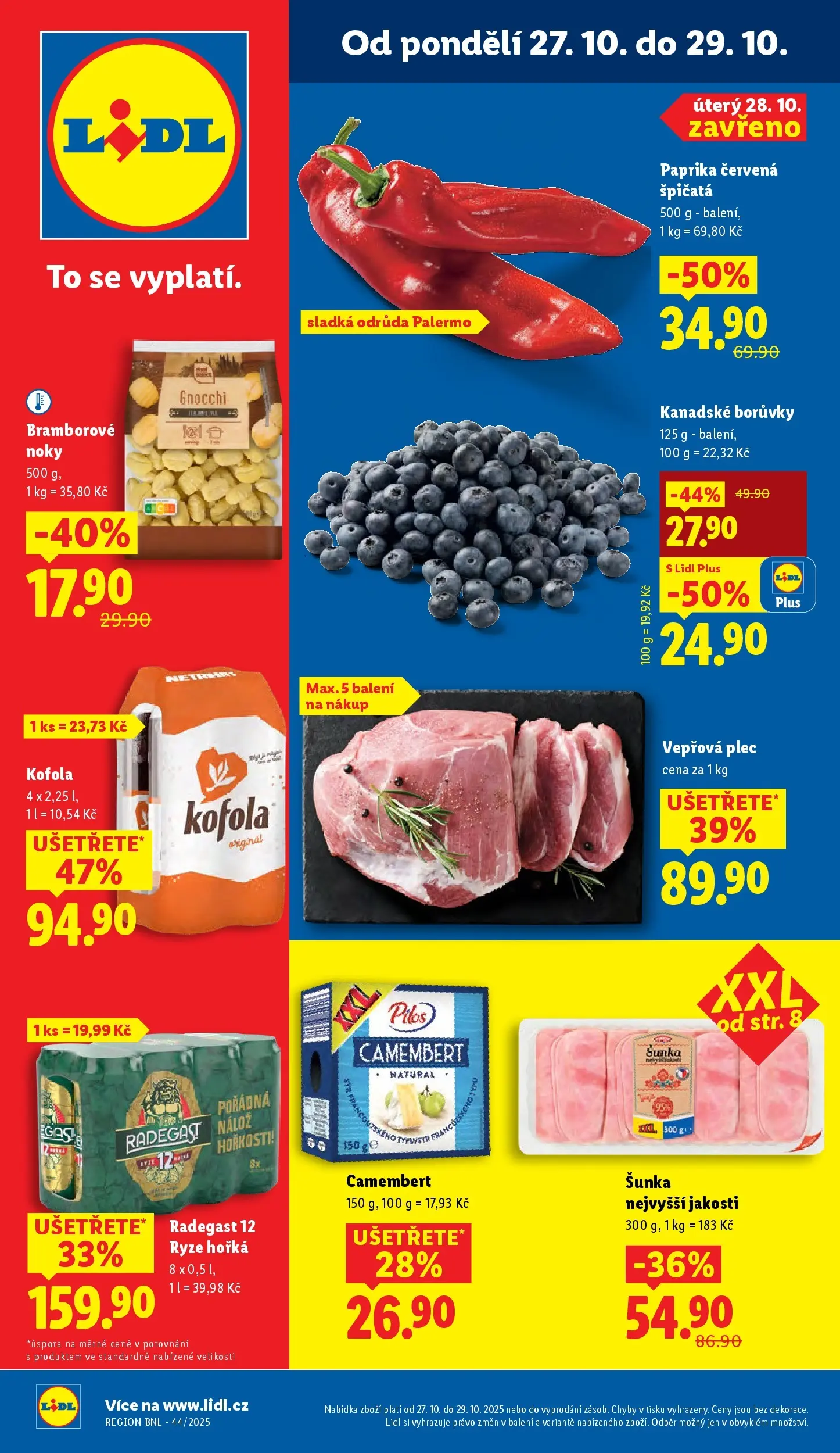 Lidl leták od 26.10.2025 - Nový akční leták | Strana: 1 | Produkty: Sýr, Borůvky, Radegast, Kofola