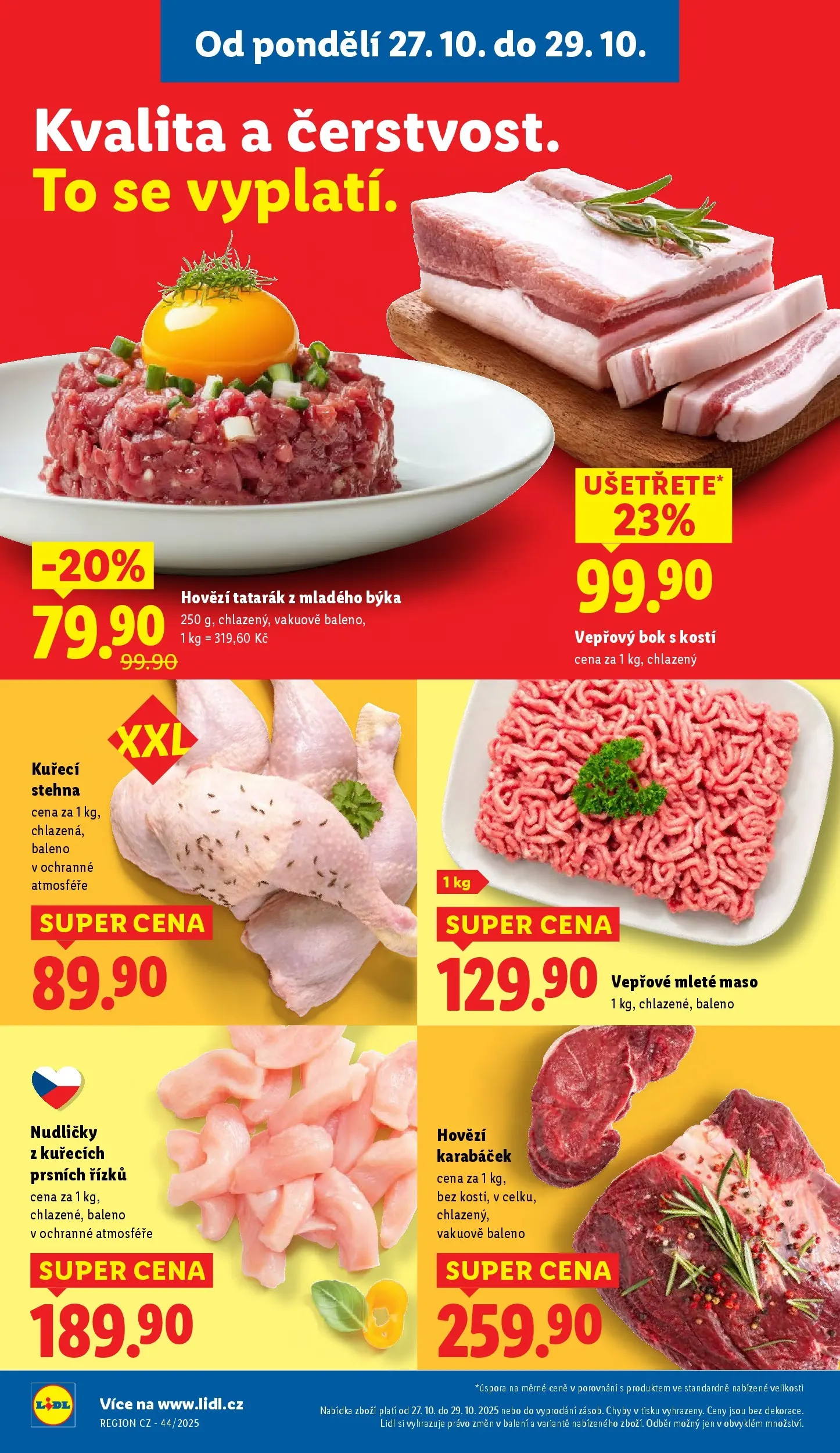 Lidl leták od 26.10.2025 - Nový akční leták | Strana: 10 | Produkty: Mleté maso, Maso, Kuřecí stehna, Tatarák