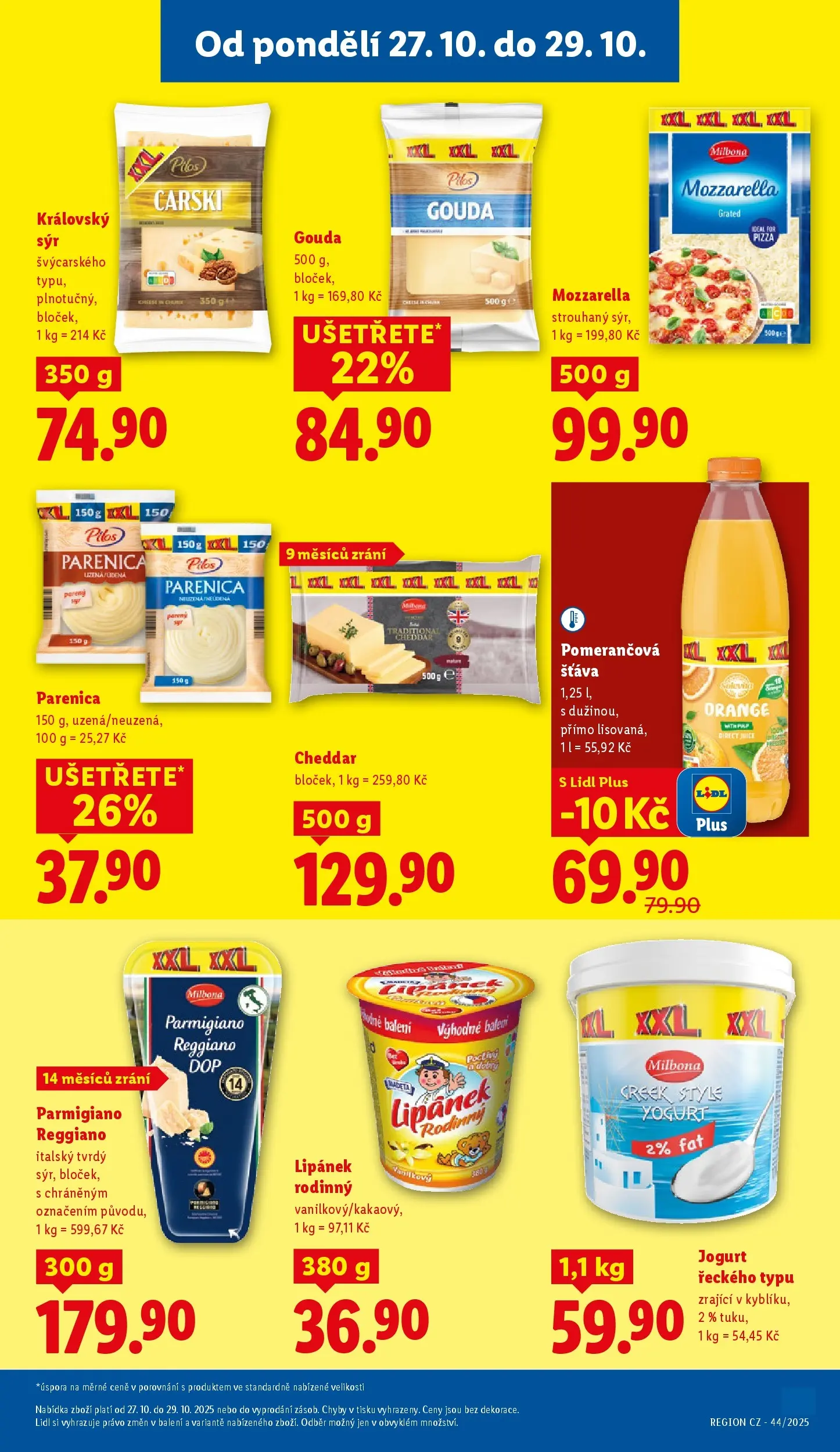 Lidl leták od 26.10.2025 - Nový akční leták | Strana: 13 | Produkty: Lipánek, Milbona, Parmigiano Reggiano, Cheddar