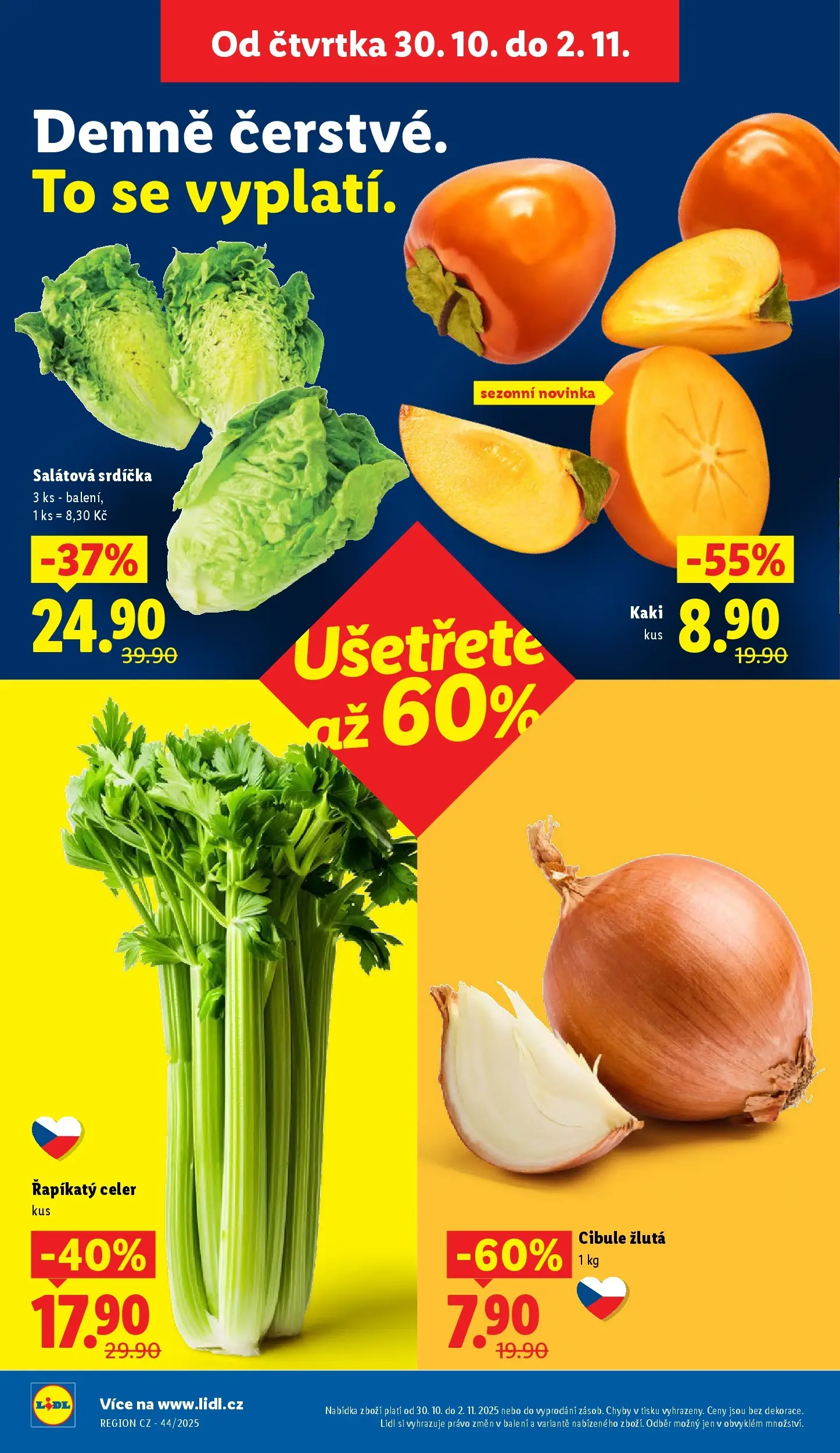 Lidl leták od 29.10.2025 - Nový akční leták | Strana: 6 | Produkty: Salátová srdíčka, Řapíkatý celer, Kaki, Cibule