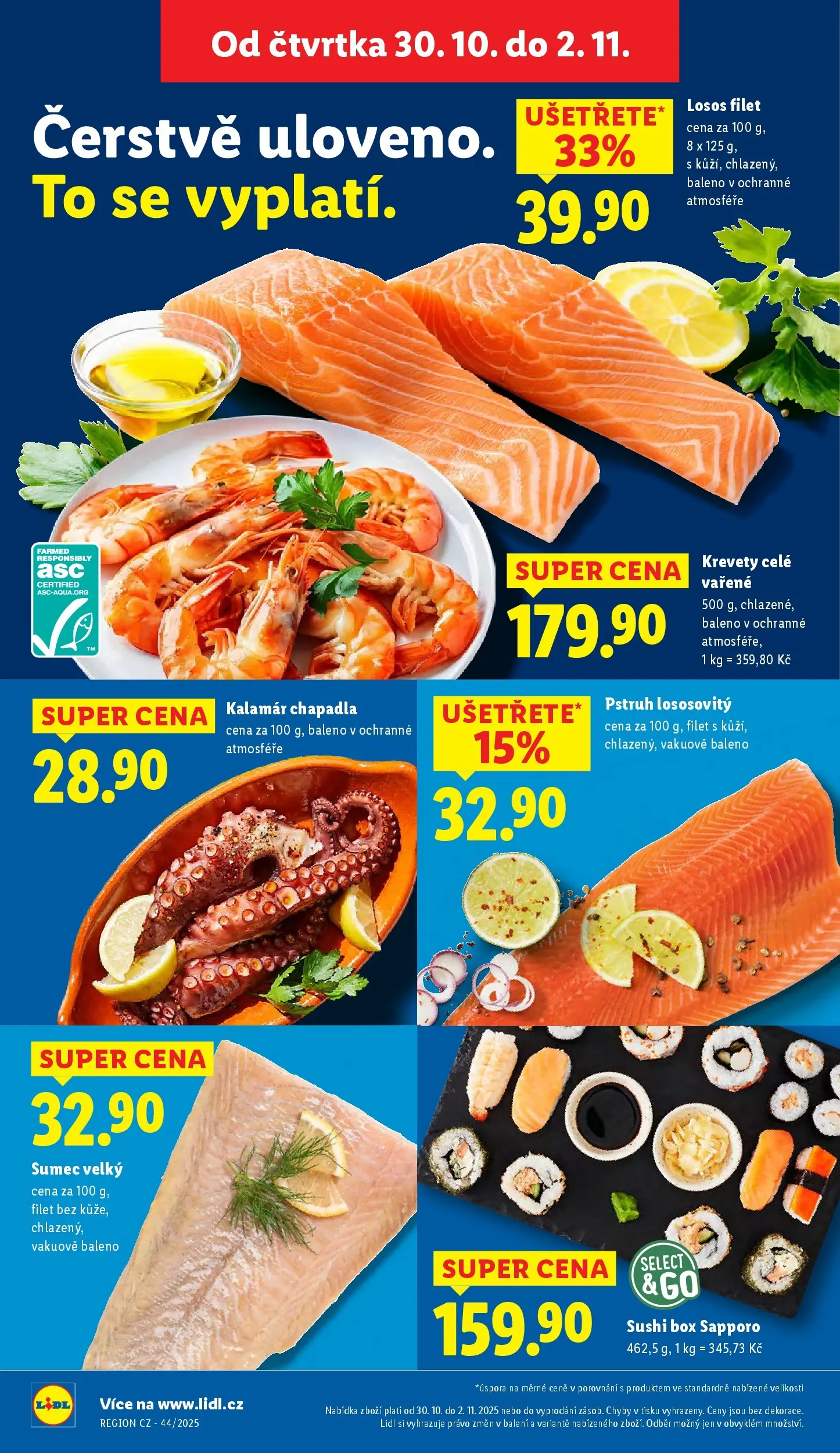 Lidl leták od 29.10.2025 - Nový akční leták | Strana: 8 | Produkty: Box, Sushi, Filet, Krevety