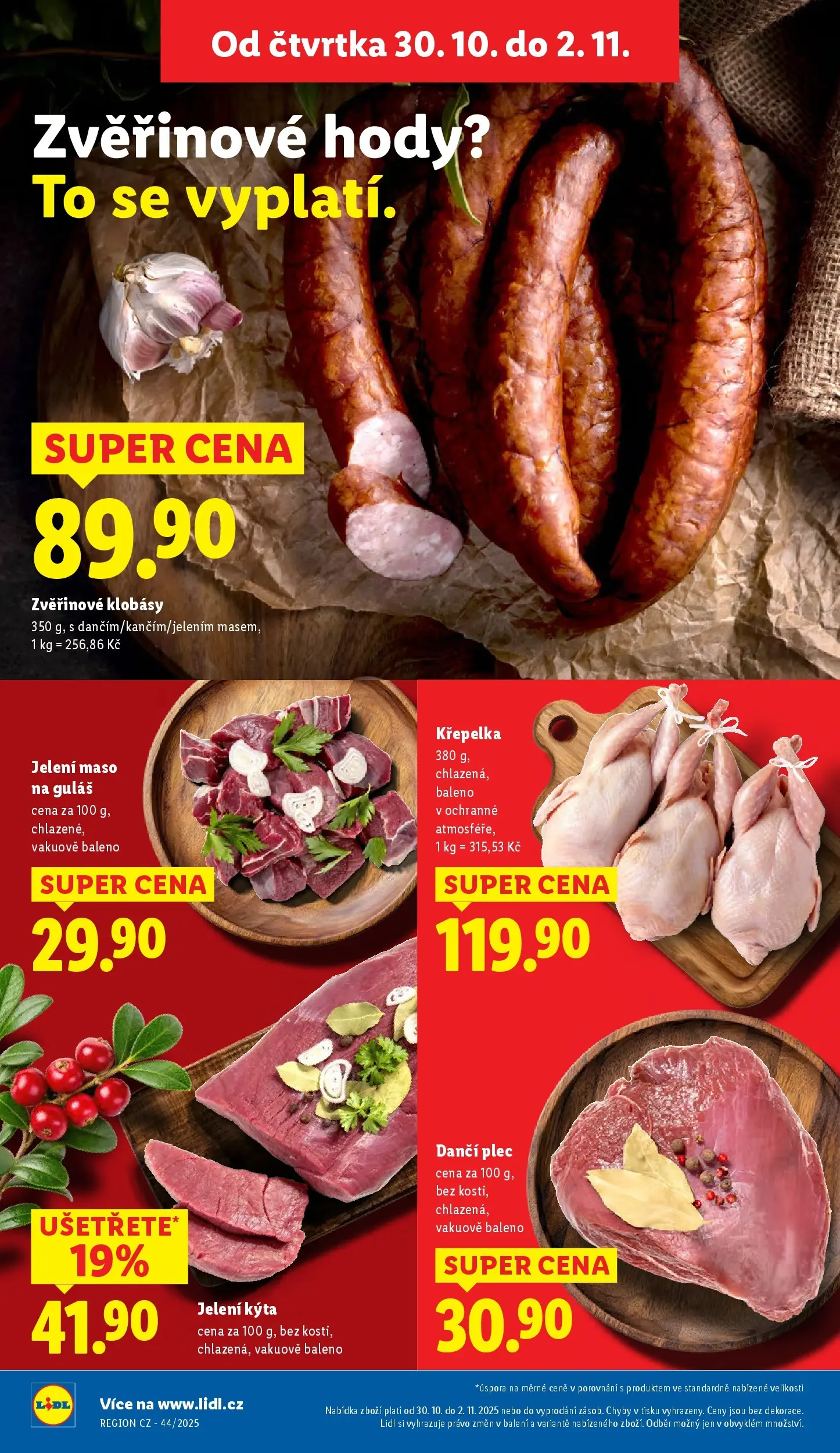 Lidl leták od 29.10.2025 - Nový akční leták | Strana: 10 | Produkty: Klobásy, Maso, Guláš, Kýta