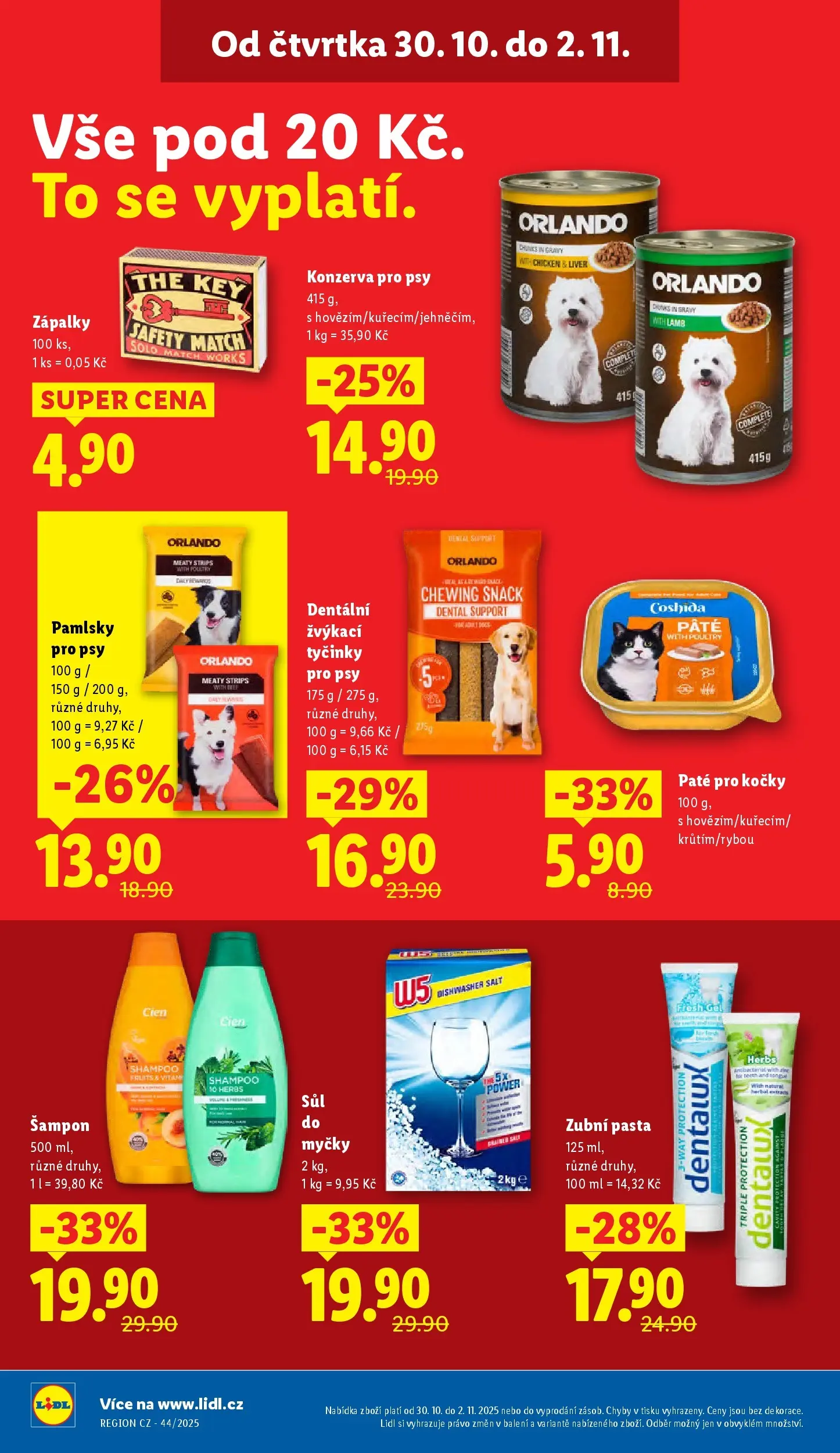 Lidl leták od 29.10.2025 - Nový akční leták | Strana: 20 | Produkty: Cien, Sůl do myčky, W5, Šampon