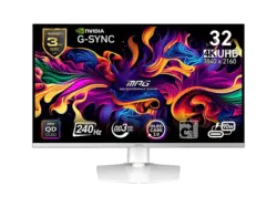 MSI MPG 321URXWDE QD-OLED 31,5 Zoll Gaming Monitor, UHD 4K, 0,03 ms Reaktionszeit, 250 cd/m², 240 Hz, Weiß