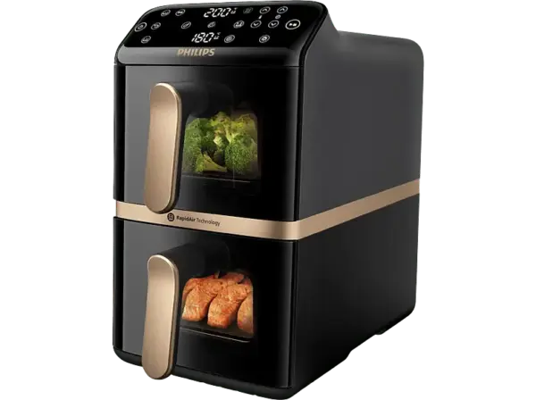 Philips NA462/70 4000 Series Airfryer Stacked Dual Basket Doppel Heißluftfritteuse 5+5 l, 2750 Watt, Schwarz