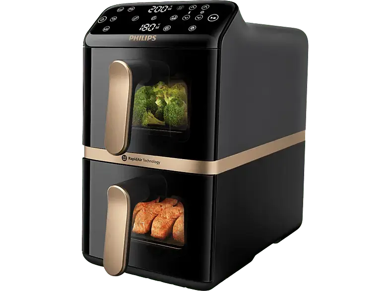 Philips NA462/70 4000 Series Airfryer Stacked Dual Basket Doppel Heißluftfritteuse 5+5 l, 2750 Watt, Schwarz