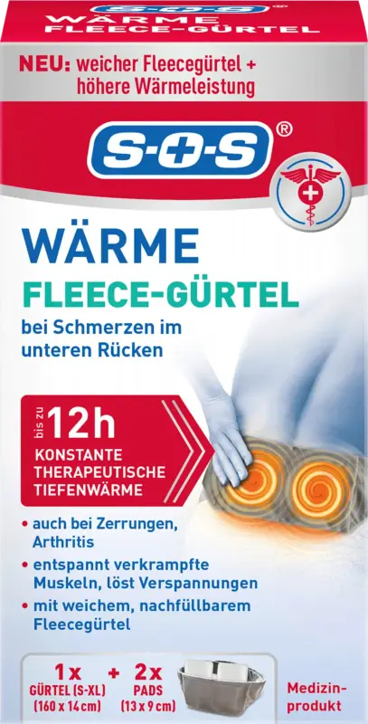 SOS Wärme Fleece-Gürtel + 2 Wärmepads