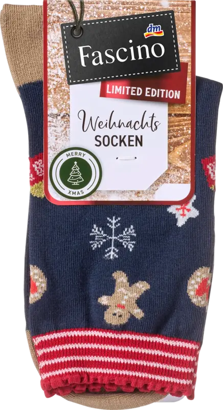 Fascino Socken XMAS mit Lebkuchen-Muster blau Gr. 35-38