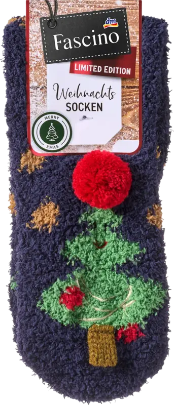 Fascino Kuschelsocken XMAS mit Tannenbaum-Motiv blau Gr. 39-42