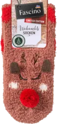 Fascino Kuschelsocken XMAS mit Rentier-Motiv braun Gr. 39-42