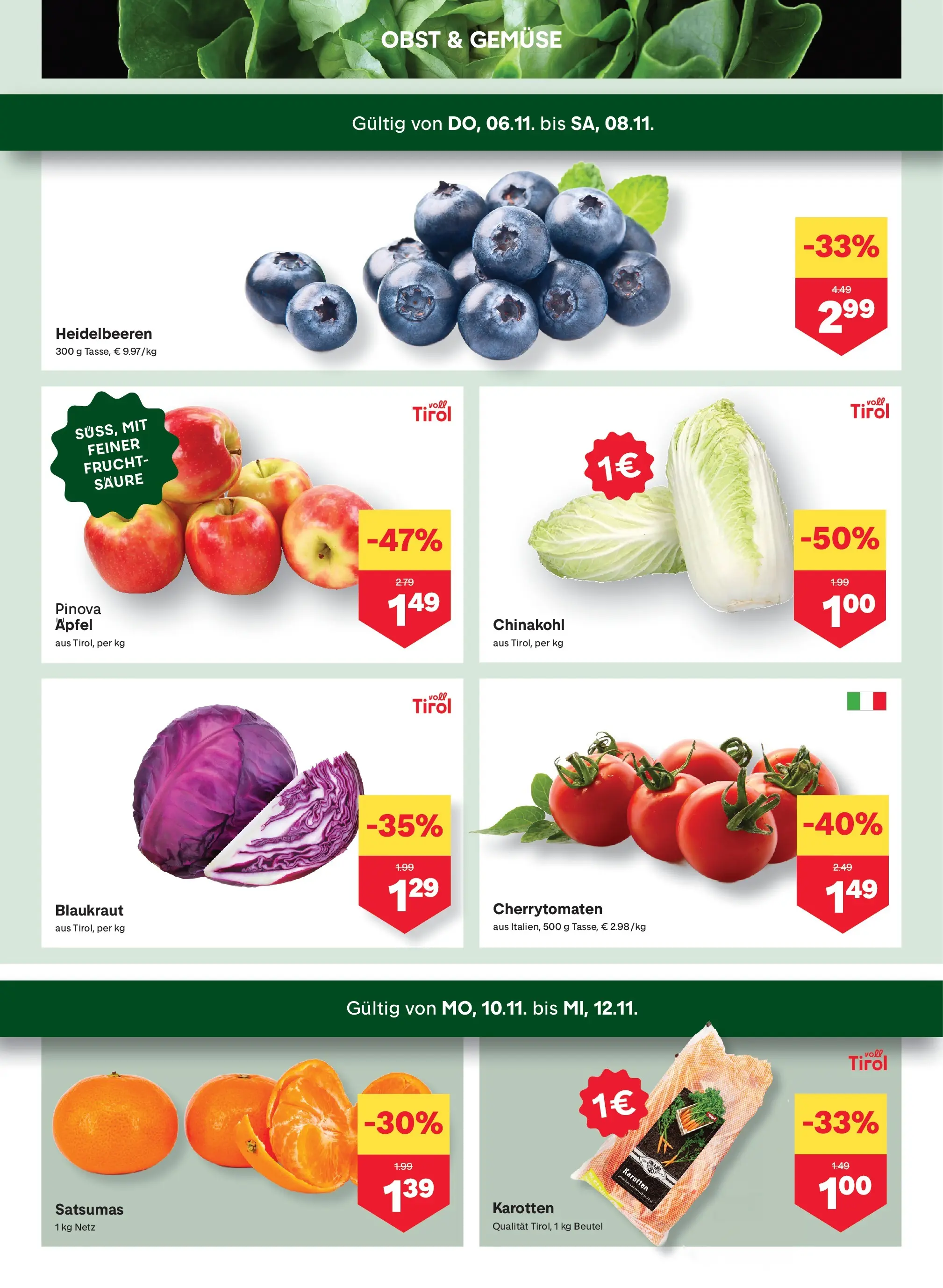MPREIS Pfunds von 06.11.2025 - Aktuelle Angebote | Seite: 2 | Produkte: Gemüse, Obst, Chinakohl, Äpfel