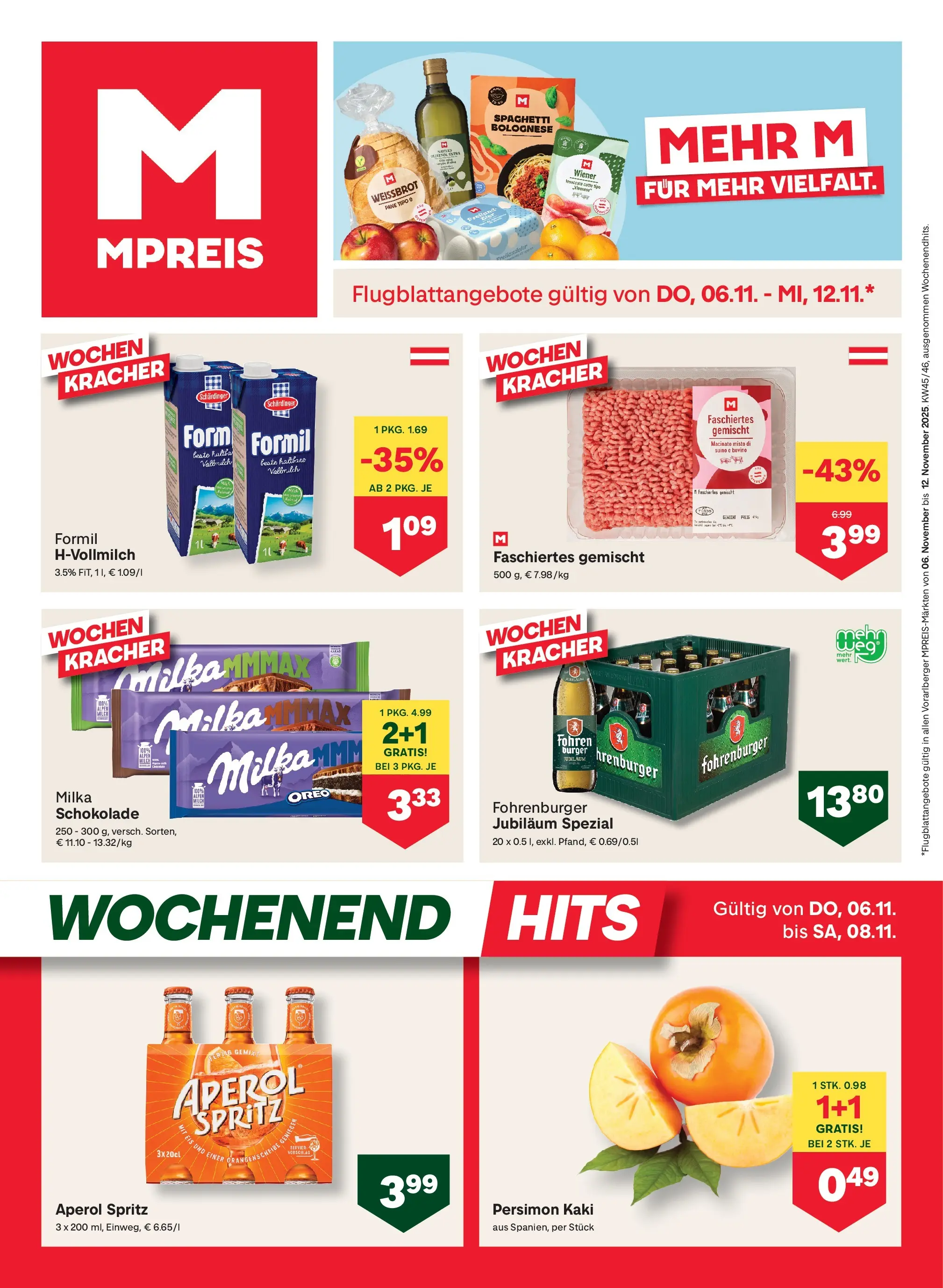 MPREIS St.Gallenkirch von 06.11.2025 - Aktuelle Angebote | Seite: 1 | Produkte: Eis, Kaki, Hajdina liszt, Schokolade