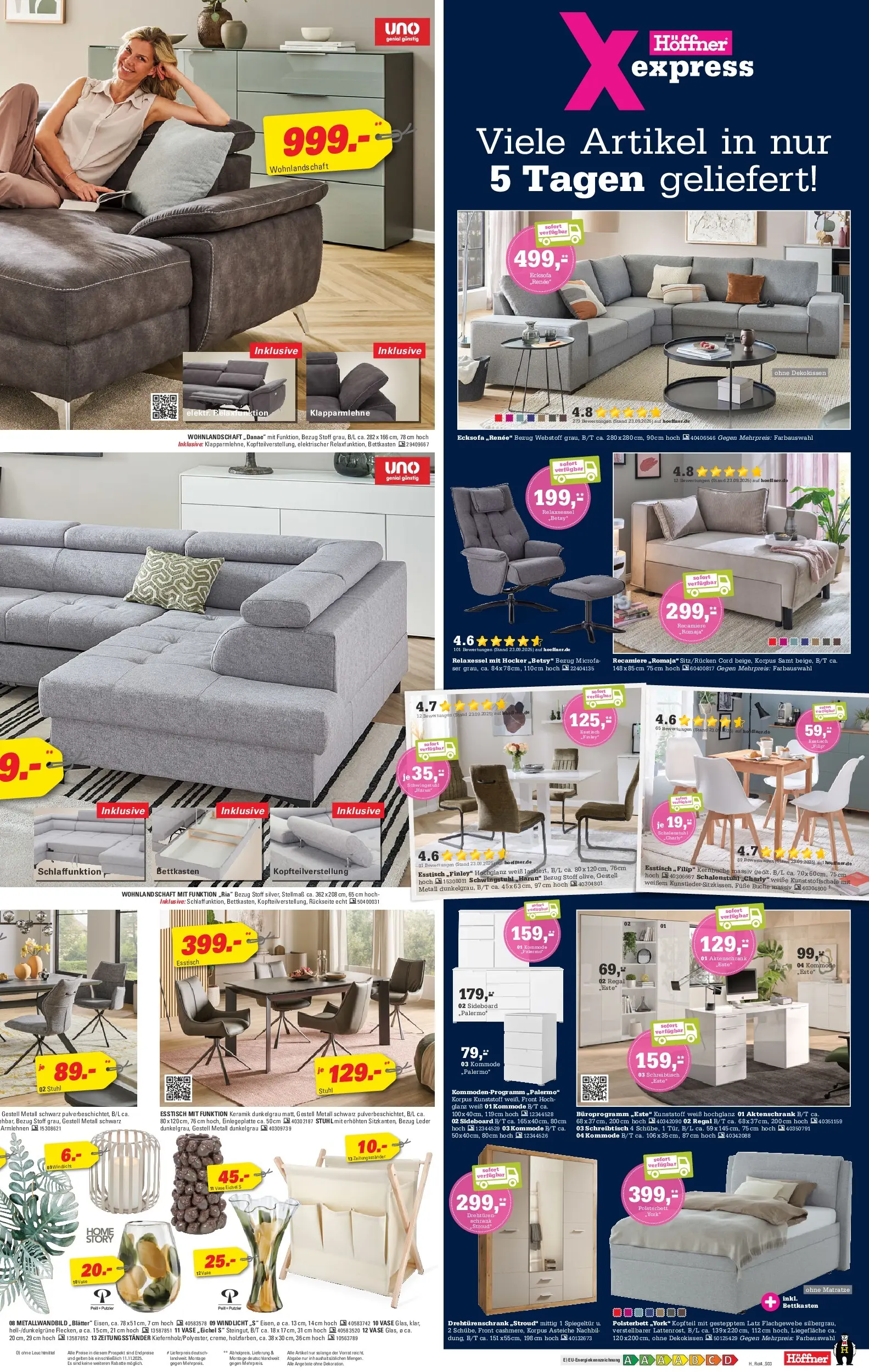 Höffner Prospekt Fuldabrück	 (ab 29.10.2025) zum Blättern | Seite: 3 | Produkte: Esstisch, Drehtürenschrank, Polsterbett, Zeitungsständer