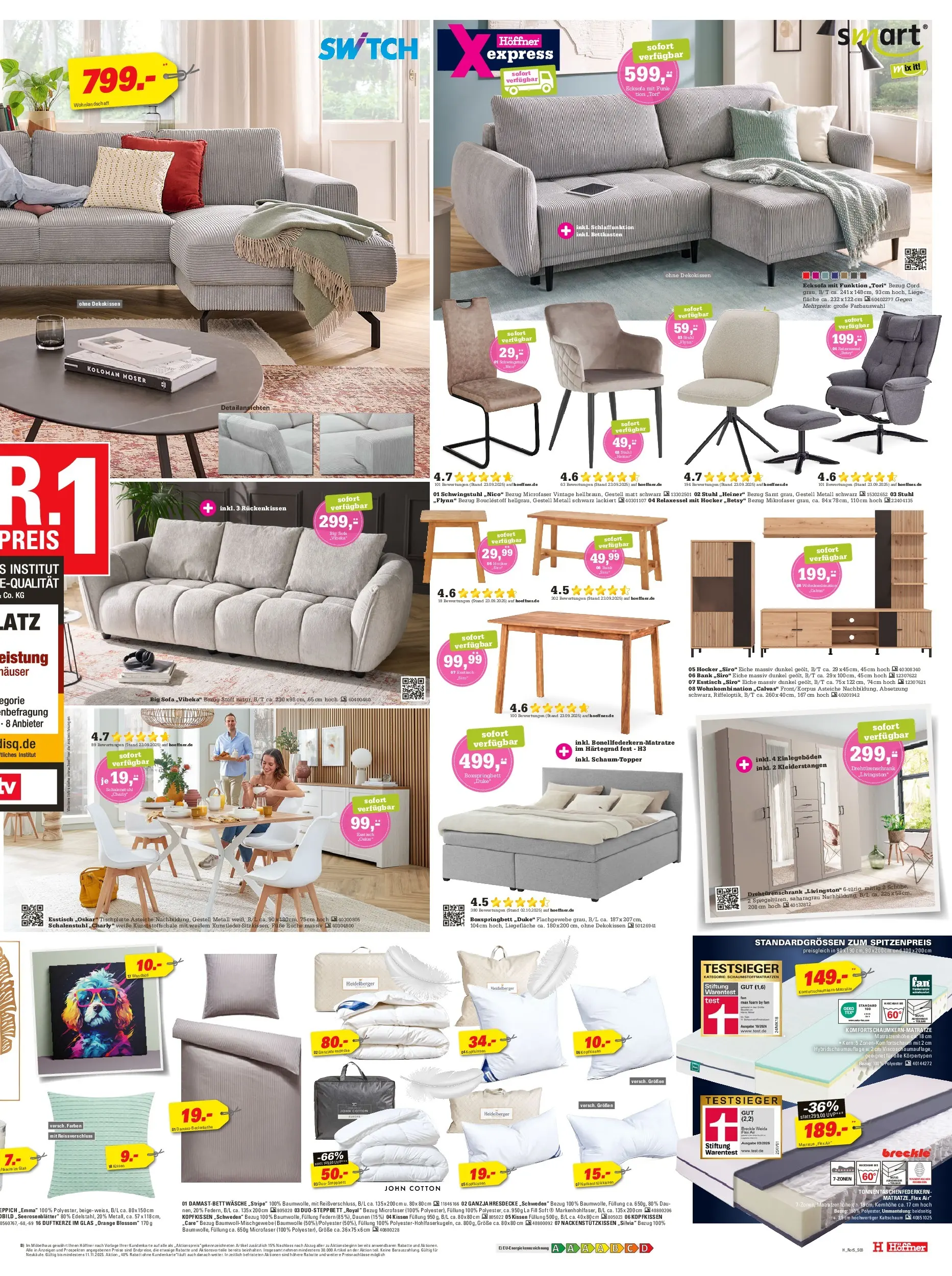 Höffner Prospekt Schönefeld	 (ab 29.10.2025) zum Blättern | Seite: 3 | Produkte: Esstisch, Bett, Kissen, Kopfkissen