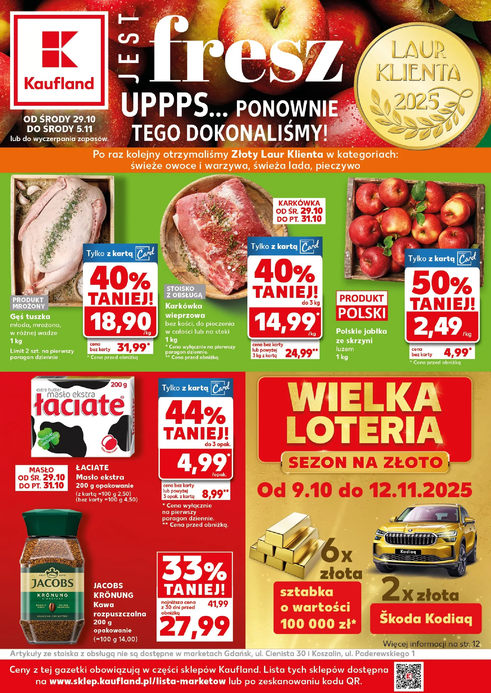 Kaufland gazetka od 29.10.2025 - od jutra PDF | Strona: 1 | Produkty: Gęś, Kawa, Jabłka, Masło łaciate
