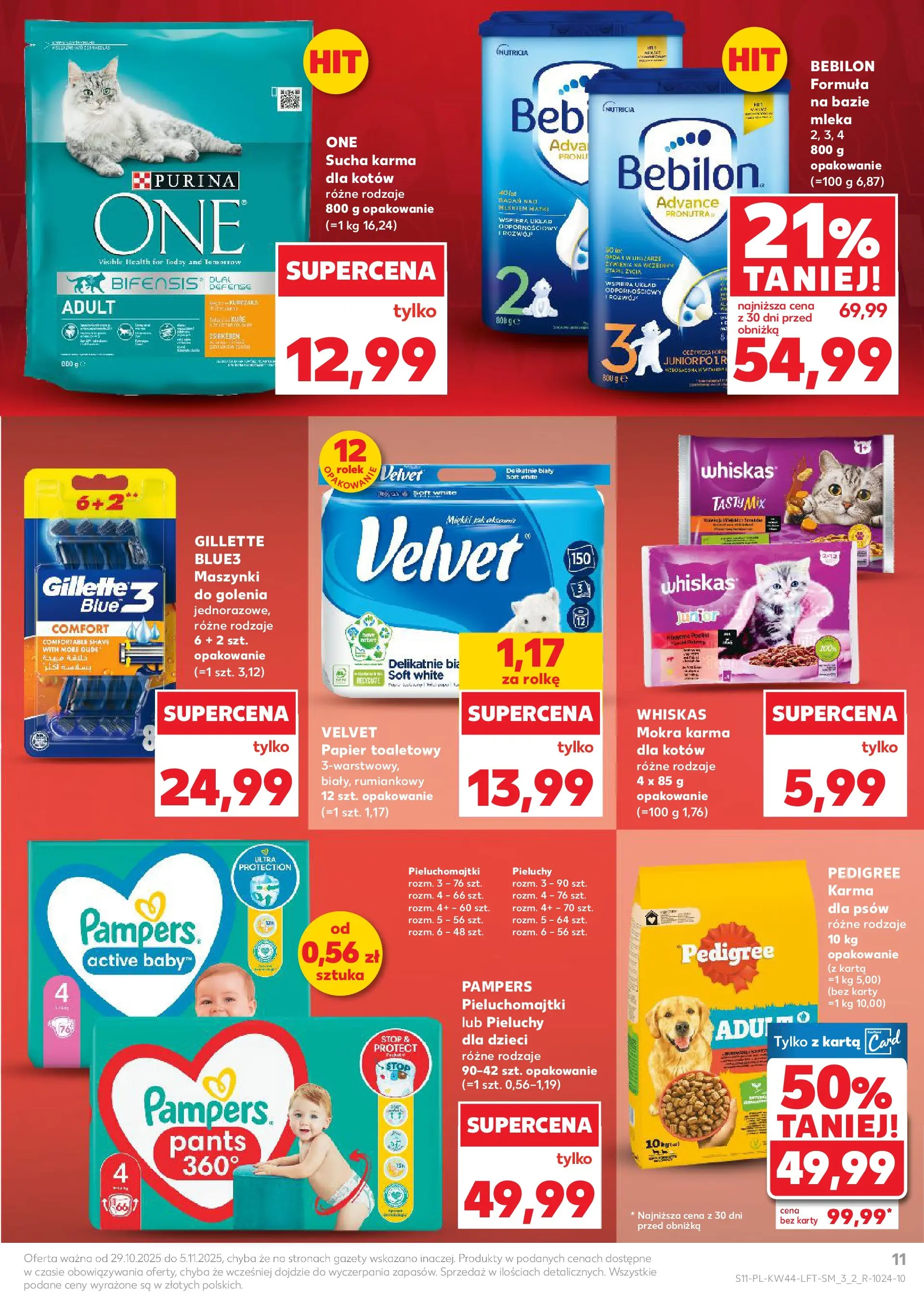 Kaufland gazetka od 29.10.2025 - od jutra PDF | Strona: 11 | Produkty: Papier toaletowy, Mleka, Pampers, Pedigree
