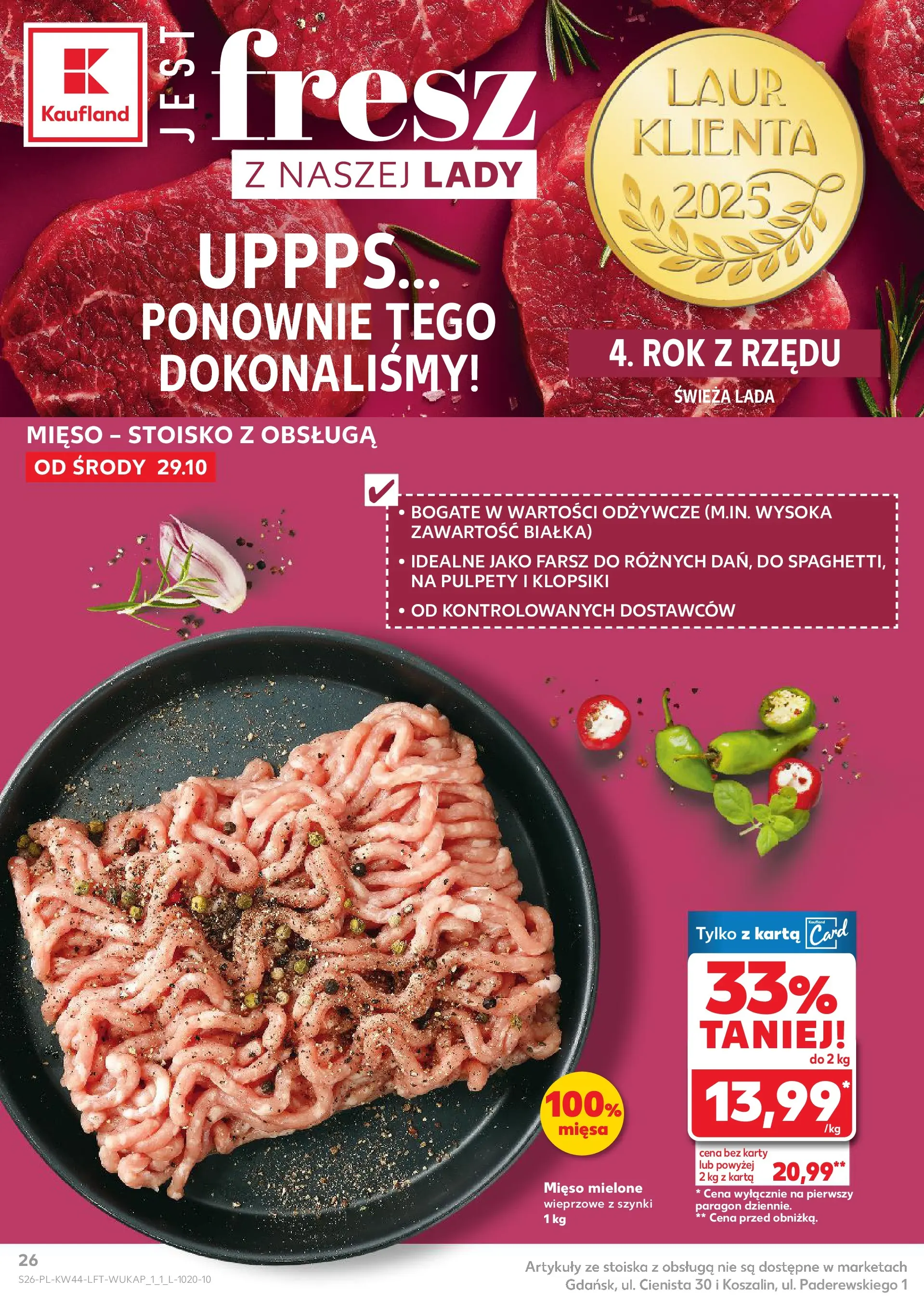 Kaufland gazetka od 29.10.2025 - od jutra PDF | Strona: 26 | Produkty: Karta, Mięso, Mięso mielone, Klopsiki