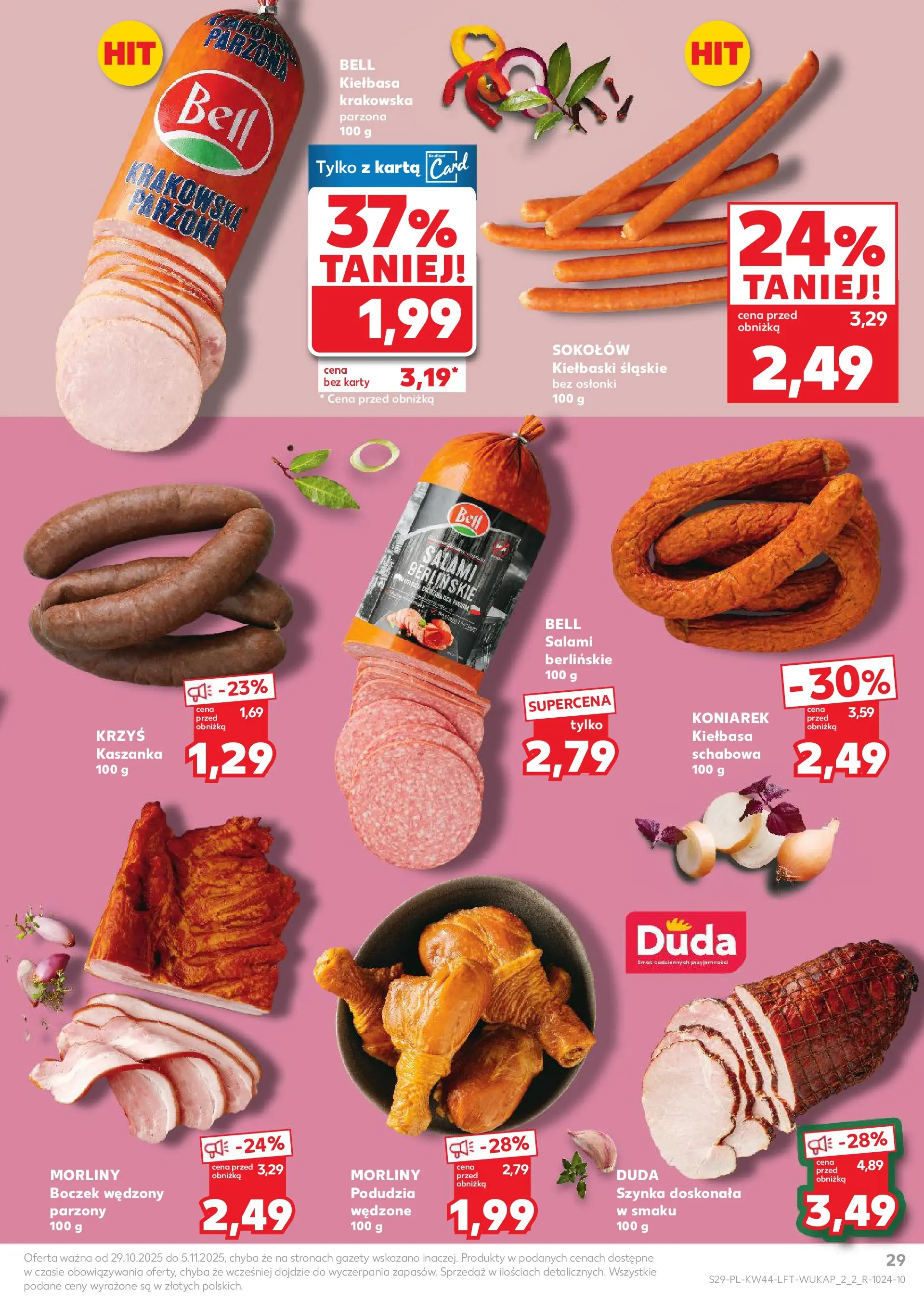 Kaufland gazetka od 29.10.2025 - od jutra PDF | Strona: 29 | Produkty: Kaszanka, Kiełbaski, Szynka, Salami