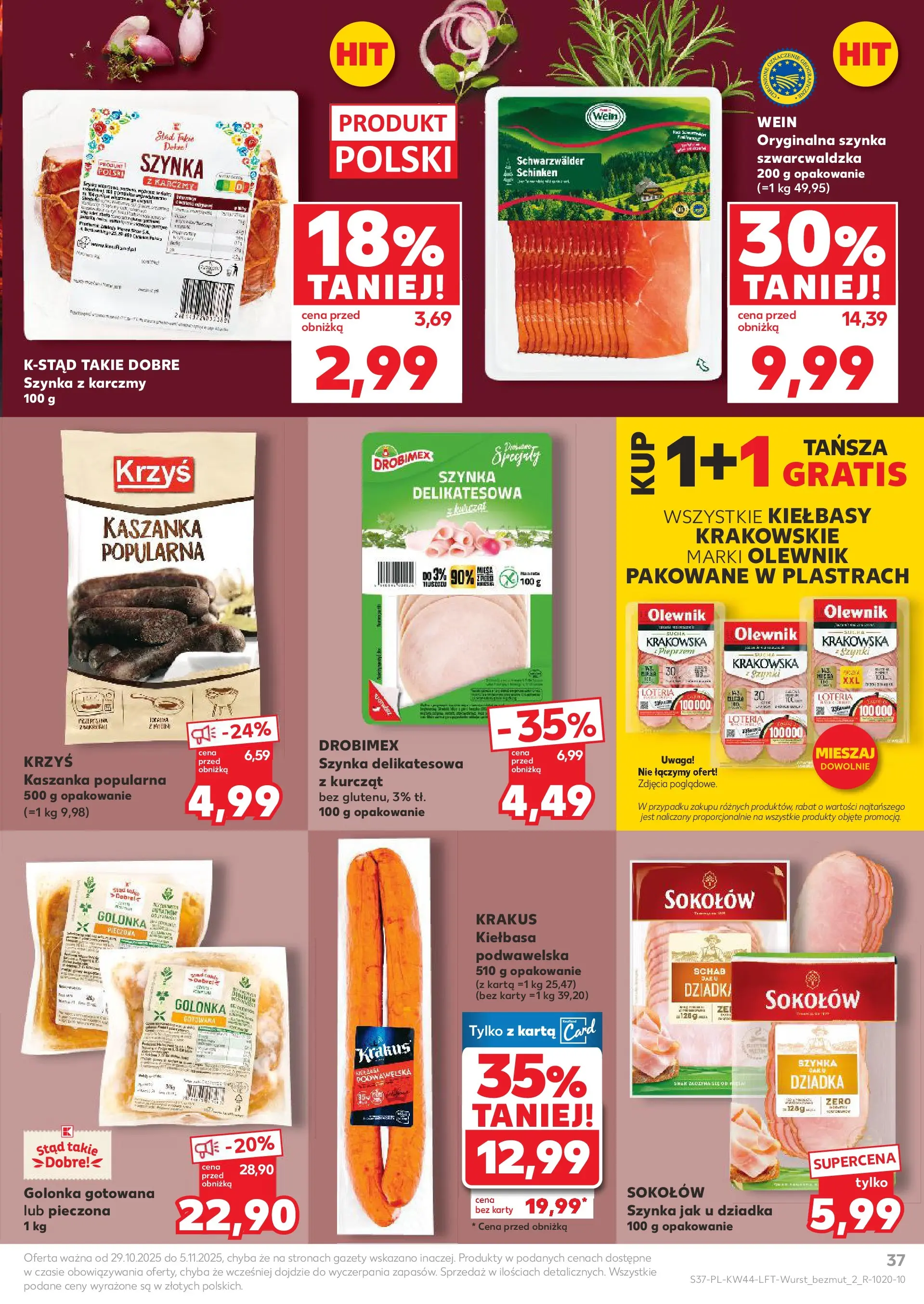 Kaufland gazetka od 29.10.2025 - od jutra PDF | Strona: 37 | Produkty: Karta, Schab, Kaszanka, Szynka