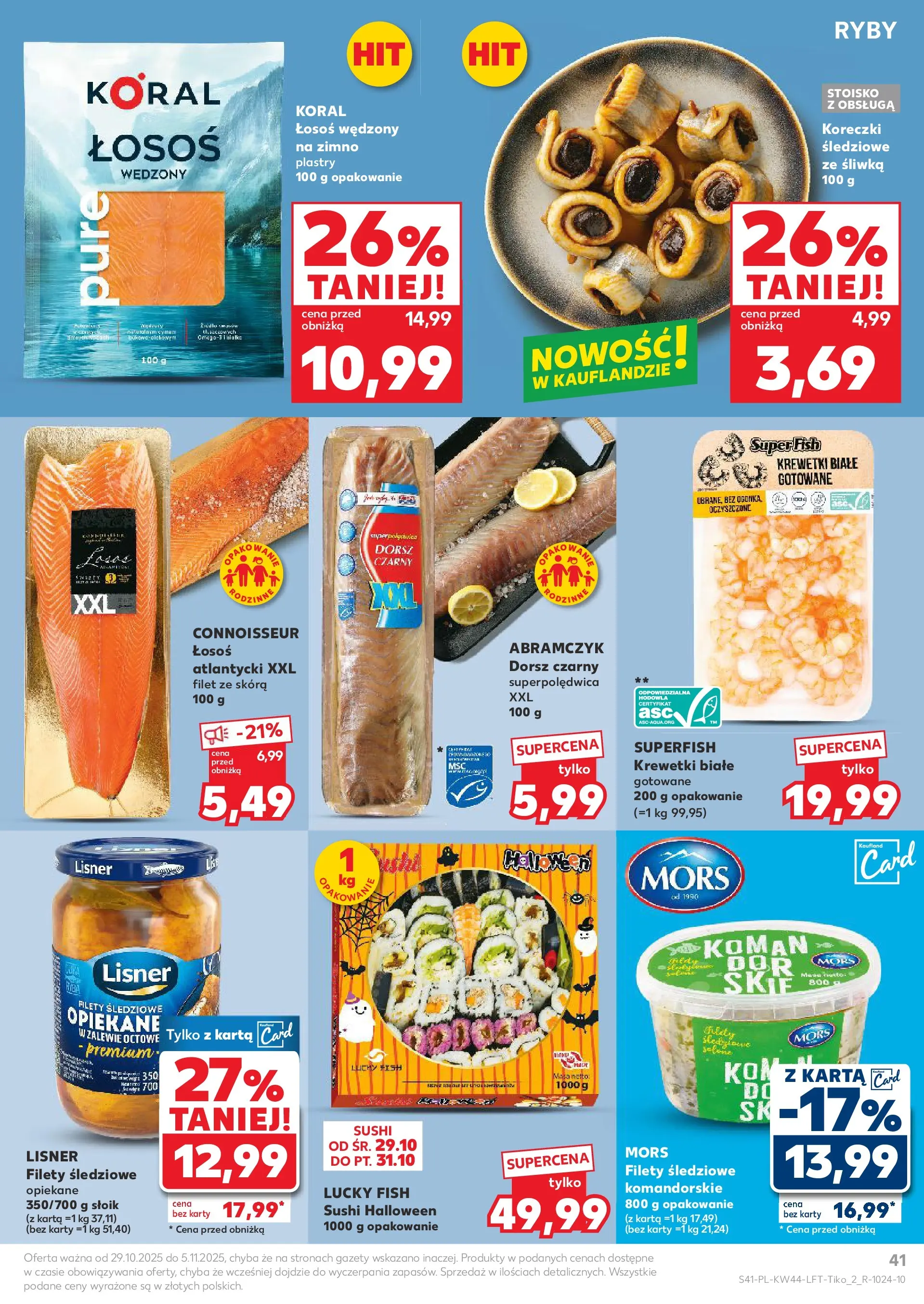 Kaufland gazetka od 29.10.2025 - od jutra PDF | Strona: 41 | Produkty: Łosoś wędzony, Dorsz, Łosoś, Krewetki białe
