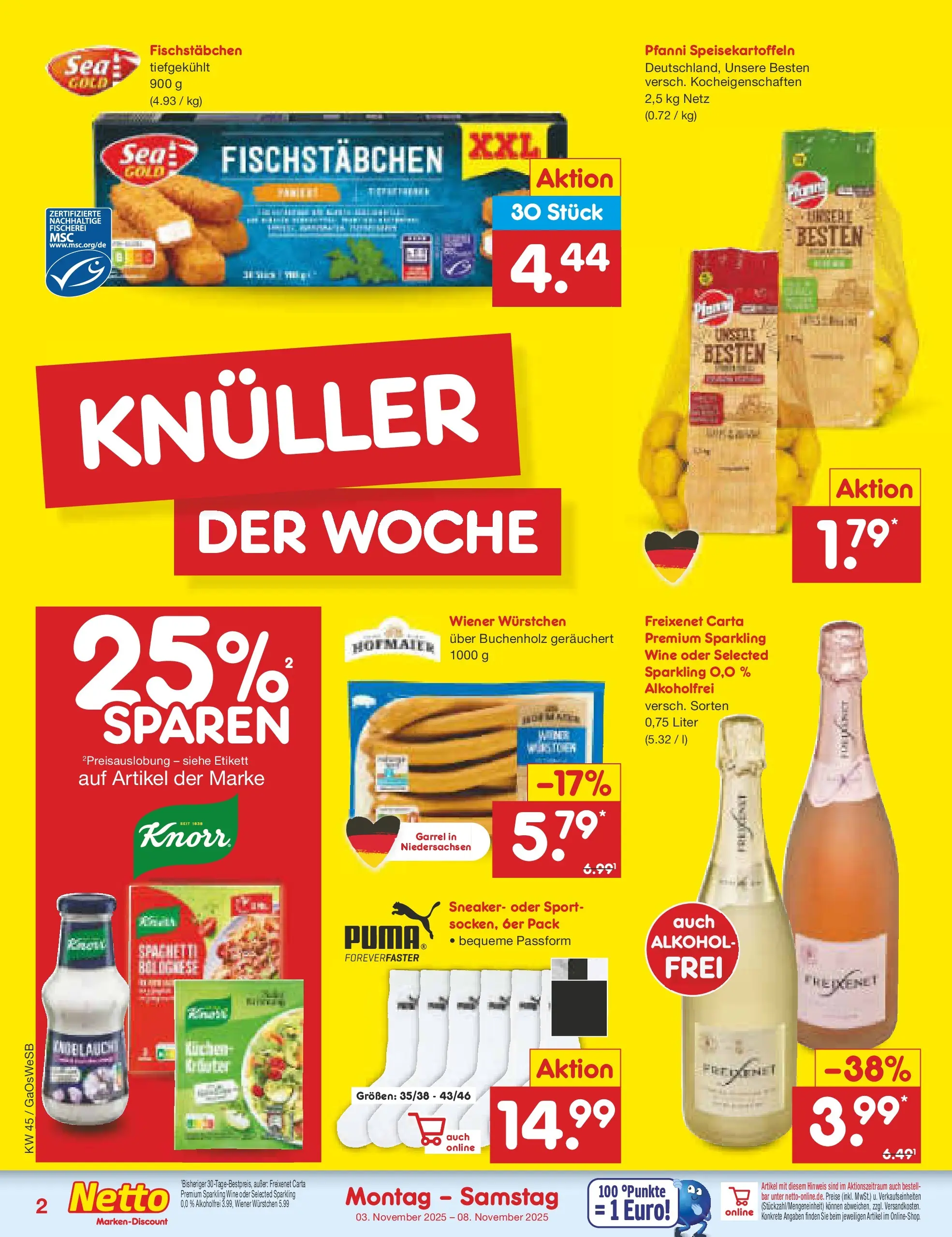 Netto Marken-Discount prospekt Moormerland (ab 03.11.2025) » Angebote | Seite: 2 | Produkte: Wiener wurstchen, Freixenet, Knorr, Fischstabchen Netto Marken-Discount prospekt Moormerland (ab 03.11.2025) » Angebote | Seite: 2 | Produkte: Wiener wurstchen, Freixenet, Knorr, Fischstabchen