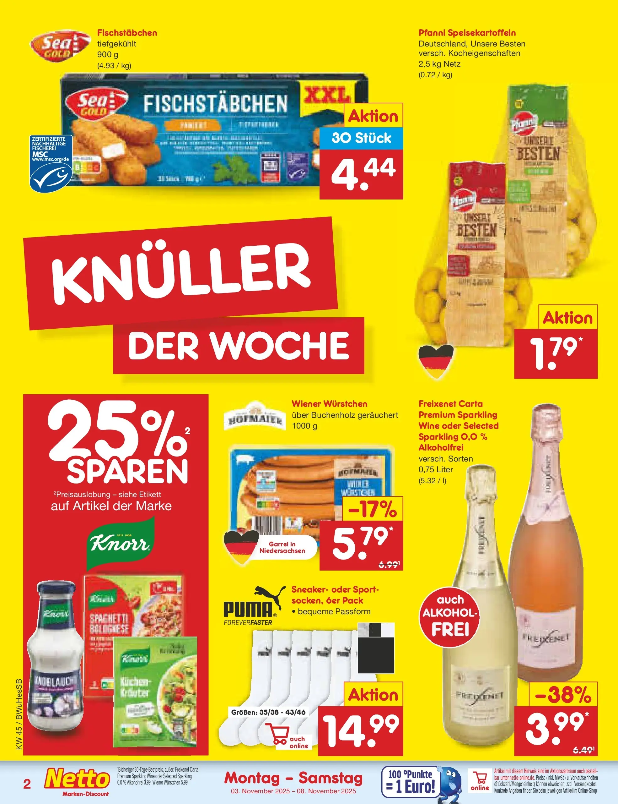 Netto Marken-Discount prospekt Witzenhausen	 (ab 03.11.2025) » Angebote | Seite: 2 | Produkte: Freixenet, Knorr, Fischstabchen, Kuchen