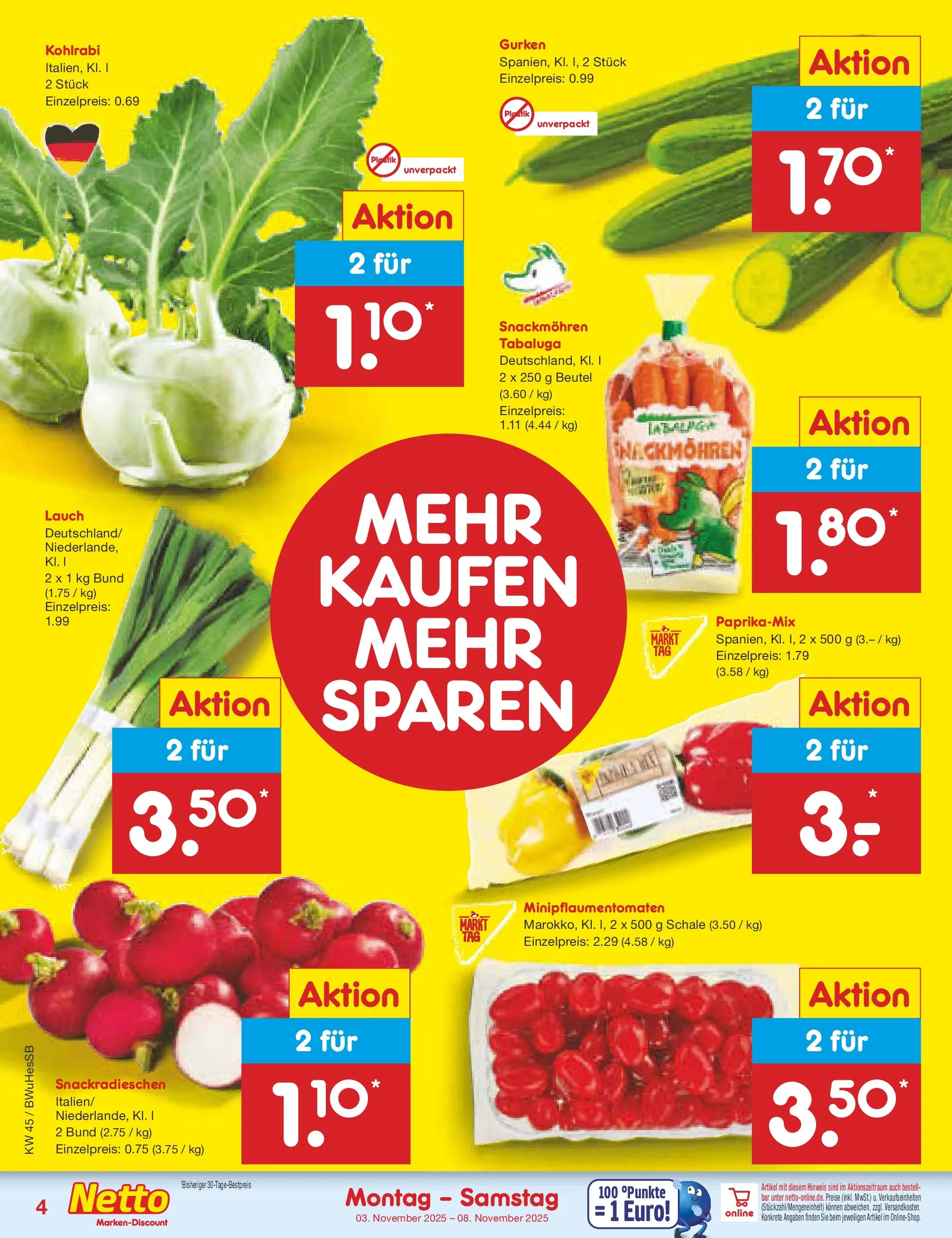 Netto Marken-Discount prospekt Witzenhausen	 (ab 03.11.2025) » Angebote | Seite: 4 | Produkte: Kohlrabi, Gurken