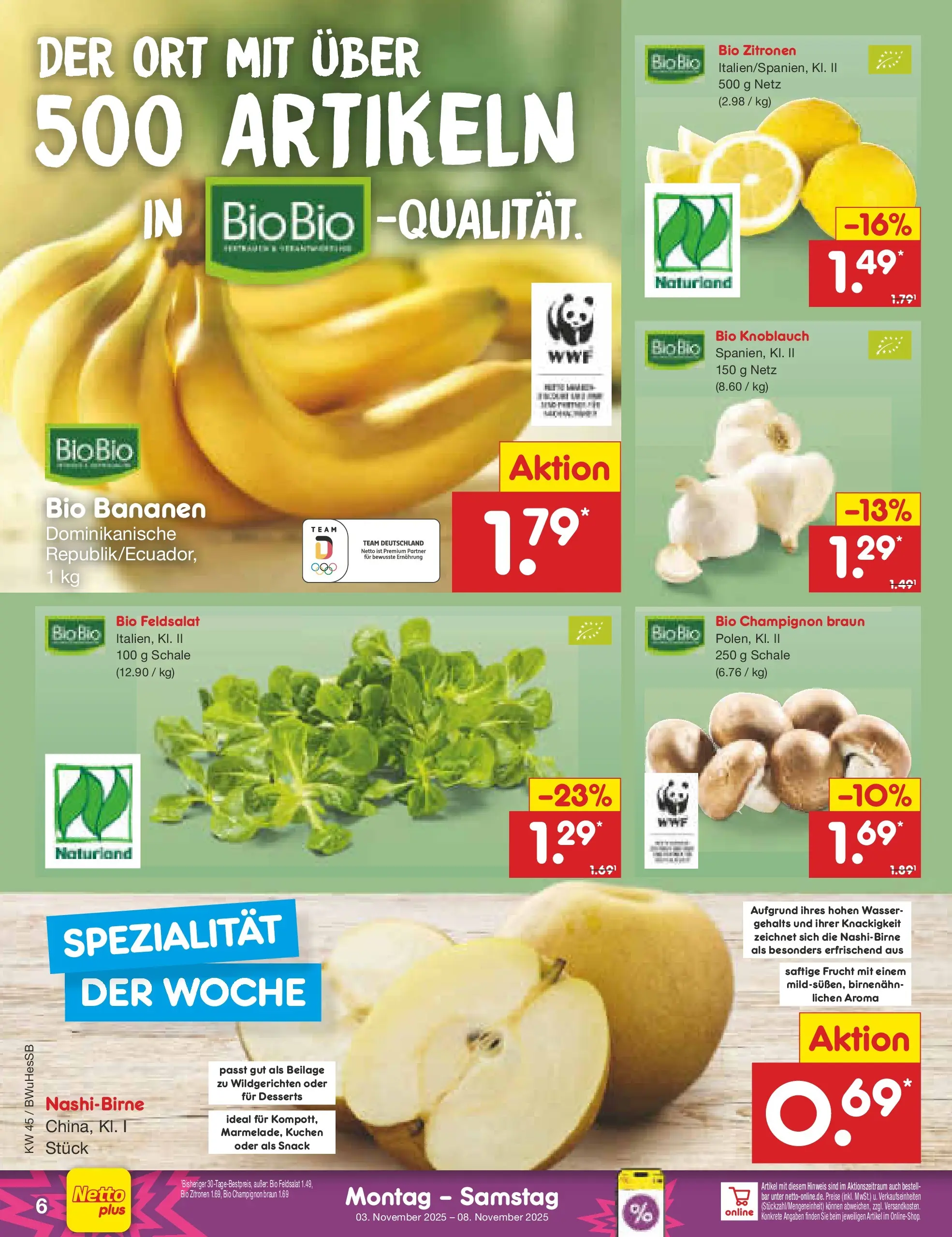 Netto Marken-Discount prospekt Witzenhausen	 (ab 03.11.2025) » Angebote | Seite: 6 | Produkte: Wasser, Knoblauch, Kuchen, Zitronen
