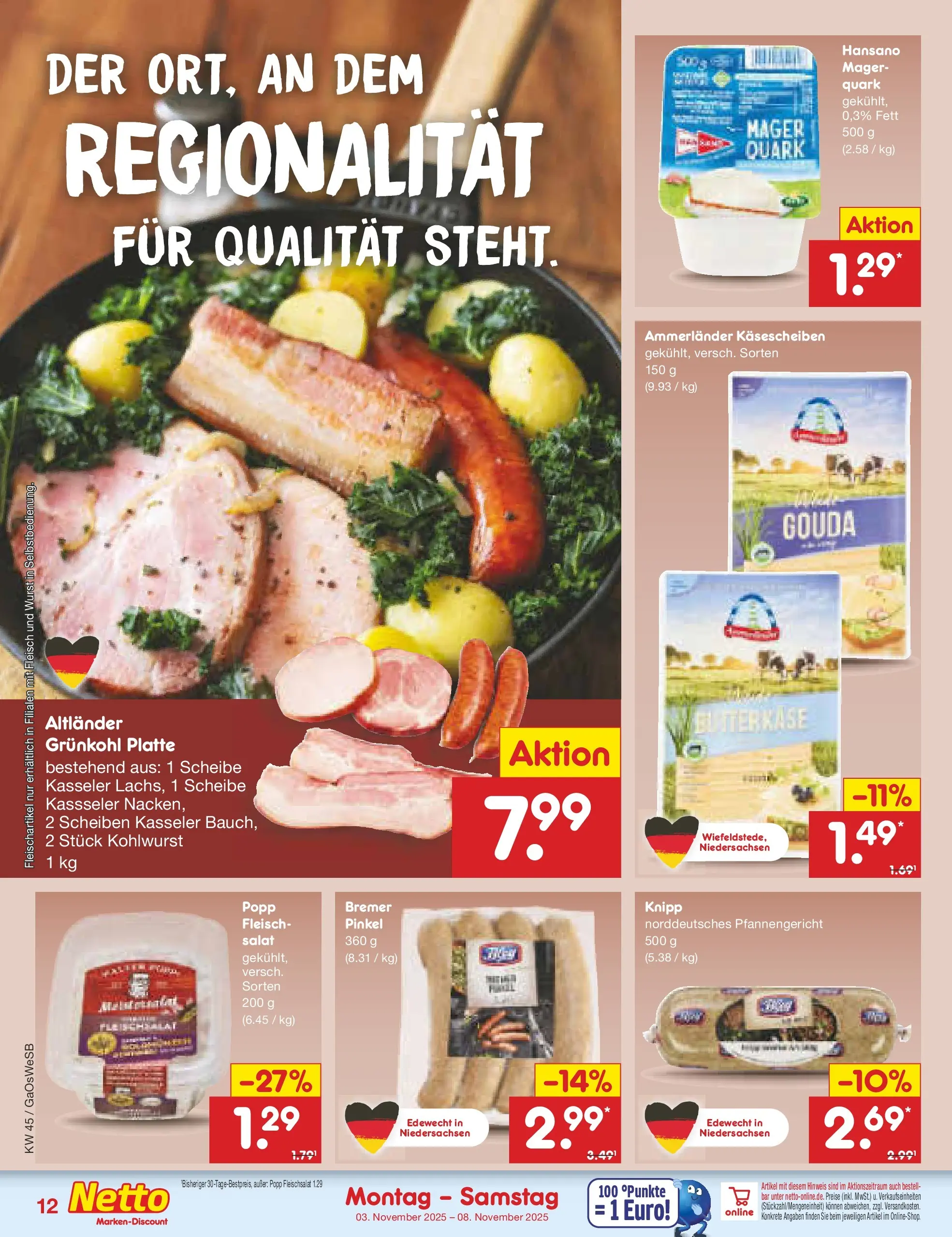 Netto Marken-Discount prospekt Moormerland (ab 03.11.2025) » Angebote | Seite: 12 | Produkte: Quark, Gouda, Wurst, Salat Netto Marken-Discount prospekt Moormerland (ab 03.11.2025) » Angebote | Seite: 12 | Produkte: Quark, Gouda, Wurst, Salat