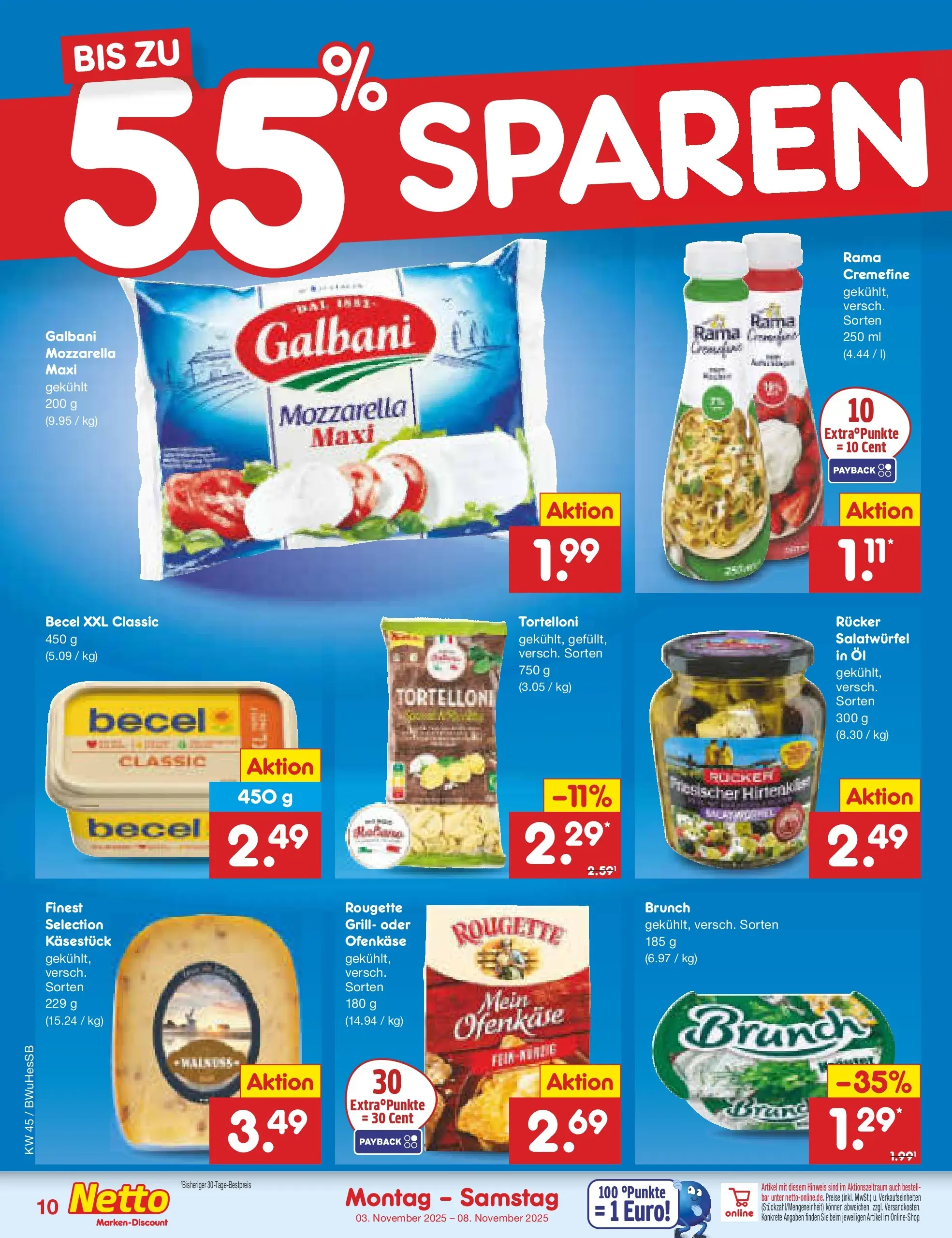 Netto Marken-Discount prospekt Witzenhausen	 (ab 03.11.2025) » Angebote | Seite: 10 | Produkte: Grill, Rama, Becel, Mozzarella