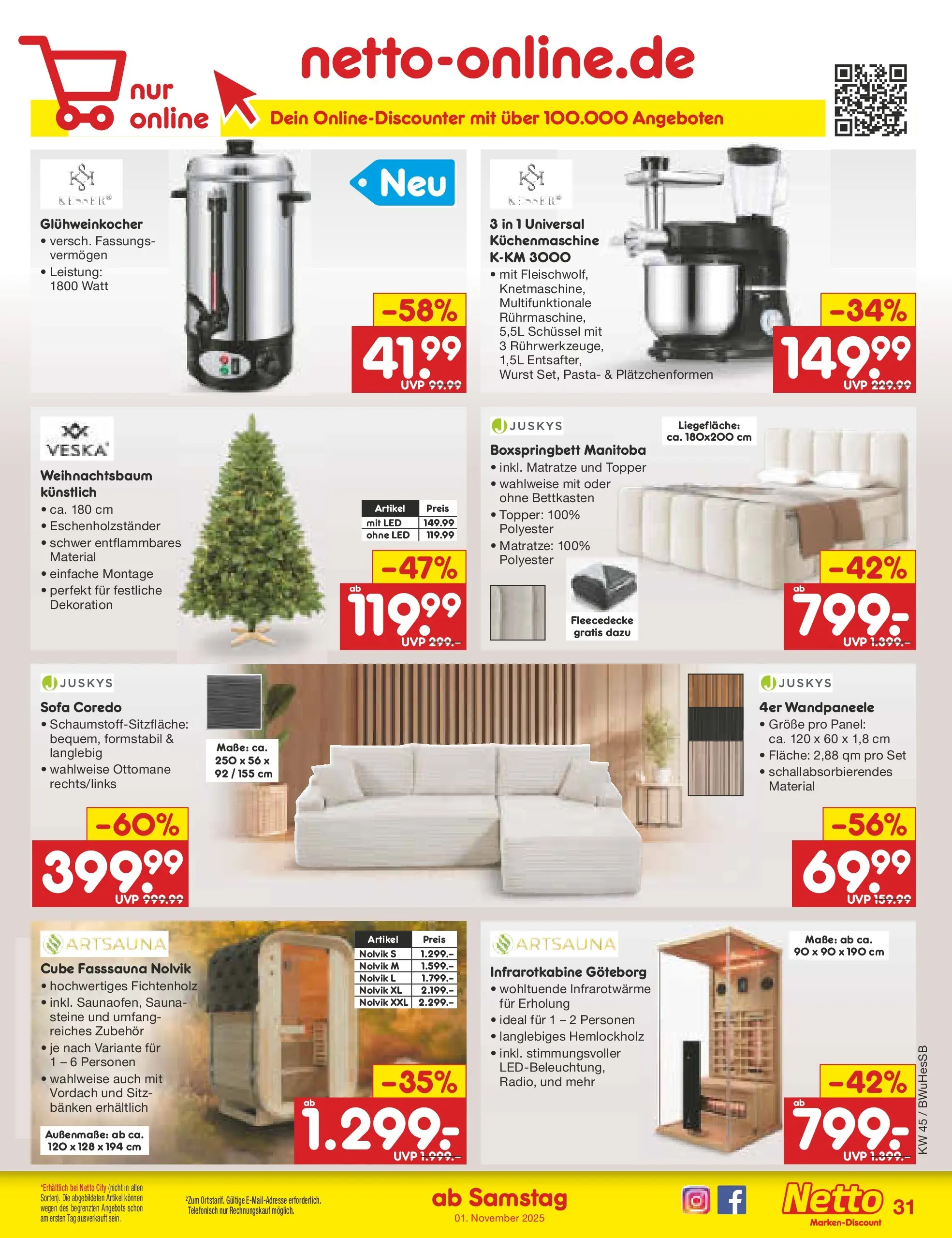 Netto Marken-Discount prospekt Witzenhausen	 (ab 03.11.2025) » Angebote | Seite: 35 | Produkte: Matratze, Sofa, Topper, Wurst