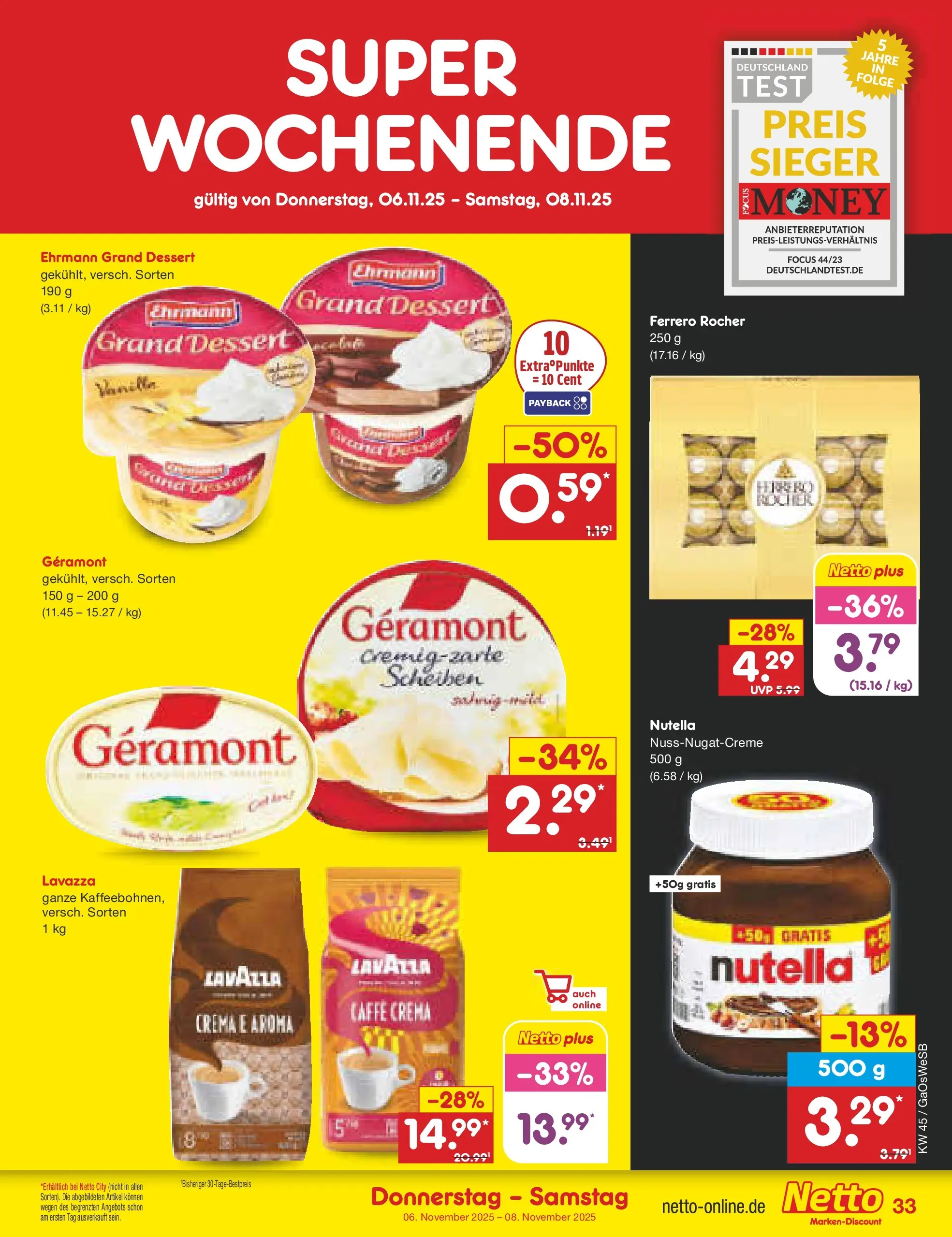 Netto Marken-Discount prospekt Moormerland (ab 03.11.2025) » Angebote | Seite: 37 | Produkte: Geramont, Lavazza, Ferrero rocher, Nutella Netto Marken-Discount prospekt Moormerland (ab 03.11.2025) » Angebote | Seite: 37 | Produkte: Geramont, Lavazza, Ferrero rocher, Nutella