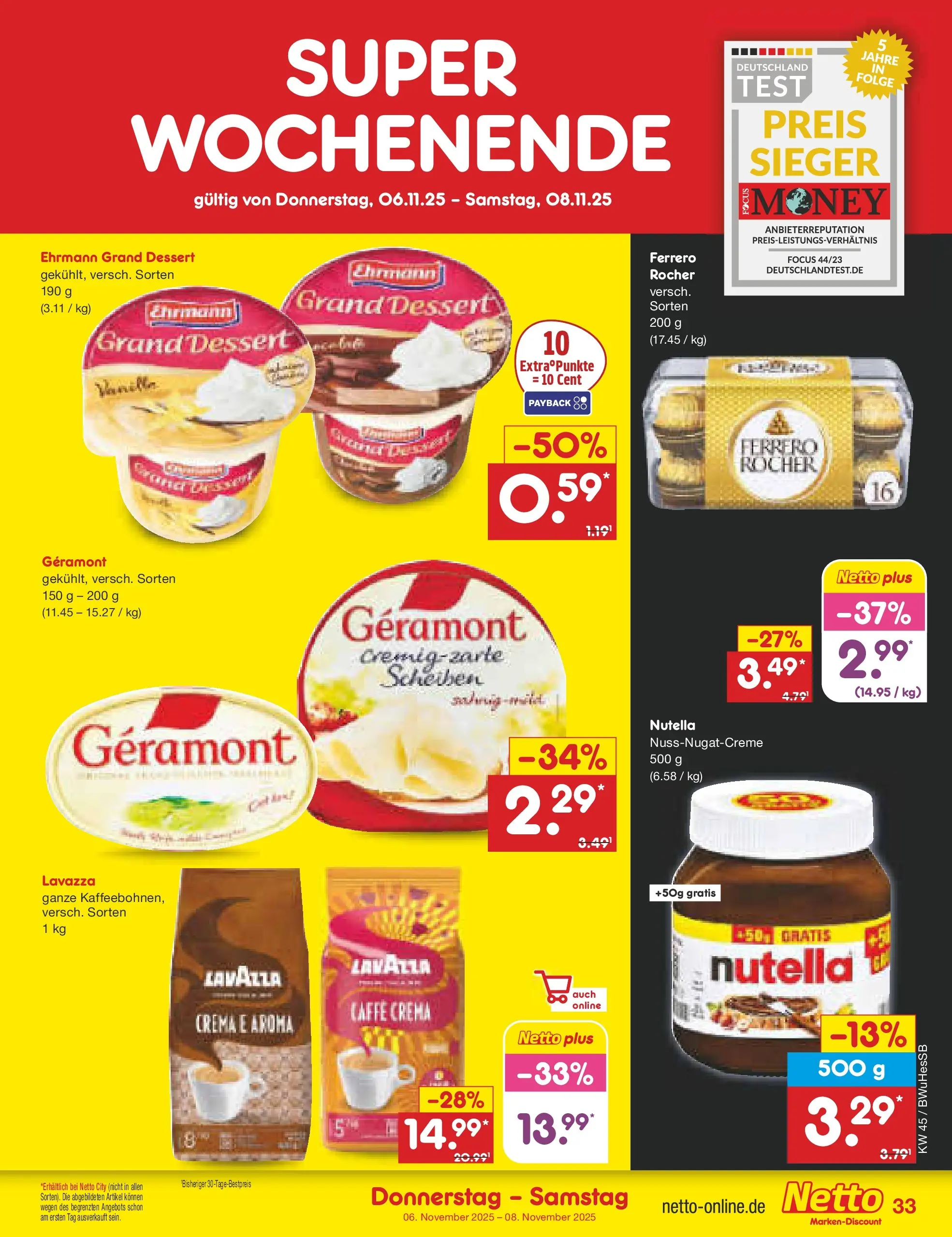 Netto Marken-Discount prospekt Witzenhausen	 (ab 03.11.2025) » Angebote | Seite: 37 | Produkte: Geramont, Lavazza, Ehrmann grand dessert, Nutella