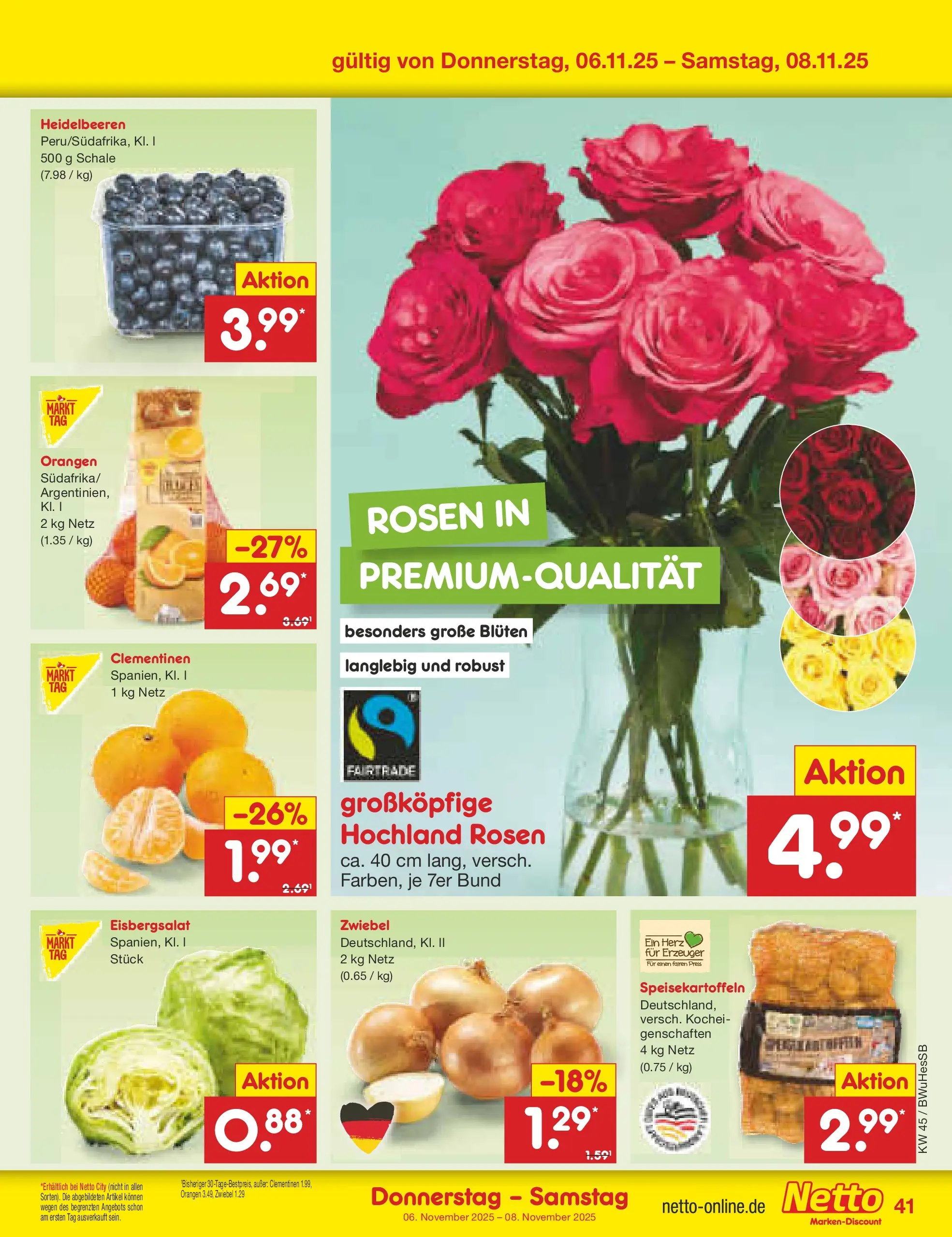 Netto Marken-Discount prospekt Witzenhausen	 (ab 03.11.2025) » Angebote | Seite: 45 | Produkte: Orangen, Eisbergsalat, Heidelbeeren