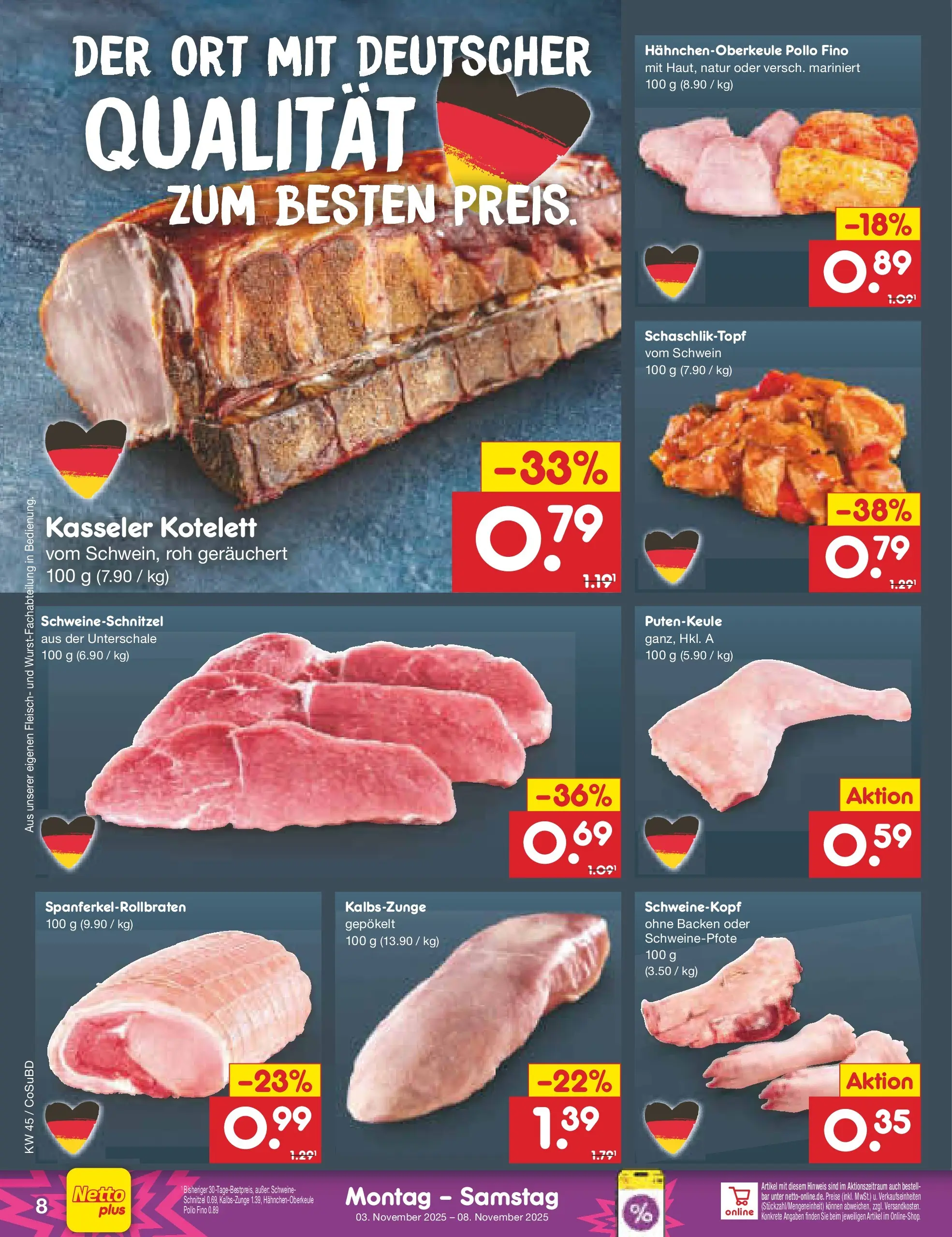 Netto Marken-Discount prospekt Delitzsch	 (ab 03.11.2025) » Angebote | Seite: 8 | Produkte: Schnitzel, Fleisch