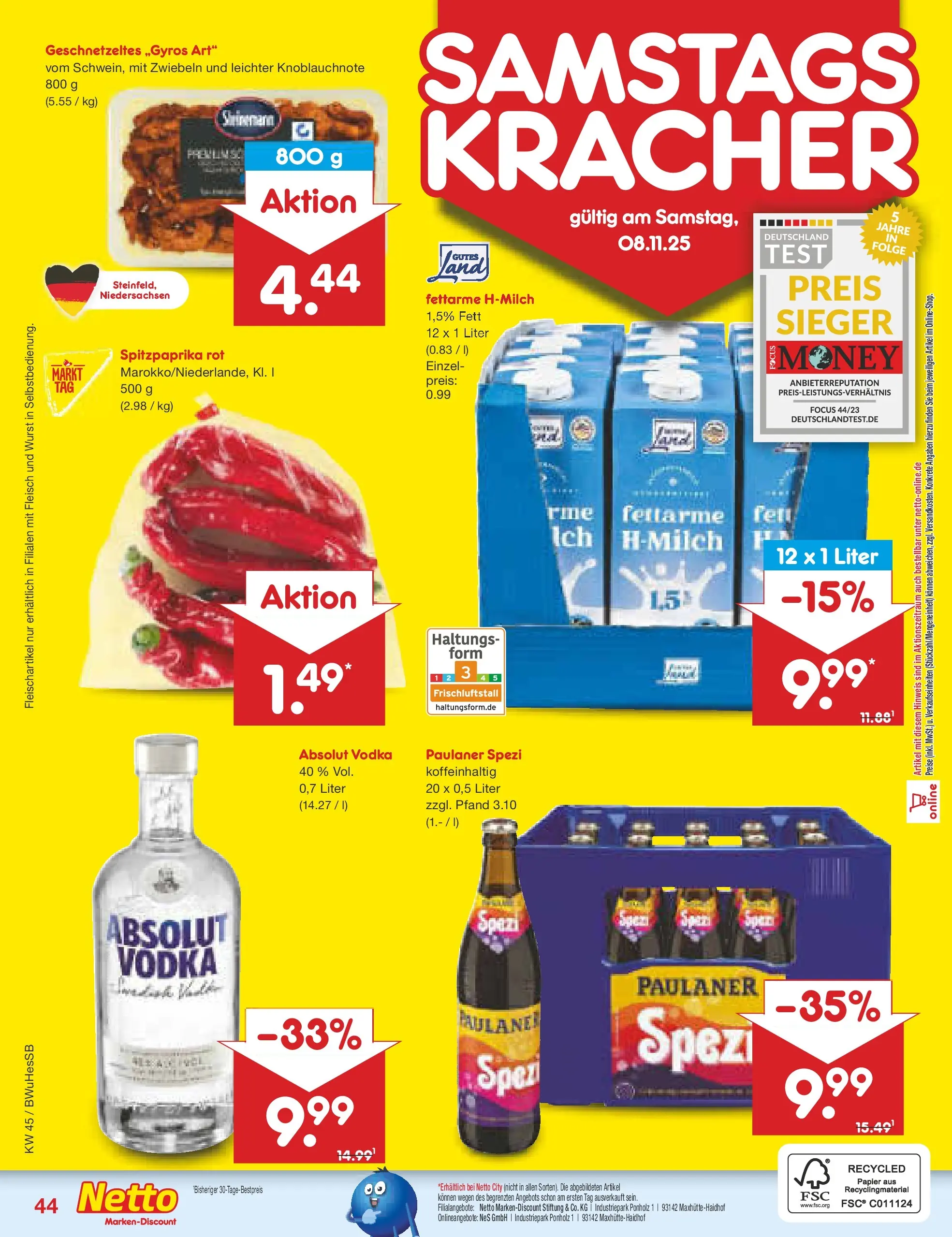 Netto Marken-Discount prospekt Witzenhausen	 (ab 03.11.2025) » Angebote | Seite: 48 | Produkte: Zwiebeln, Vodka, Fleisch, Paulaner