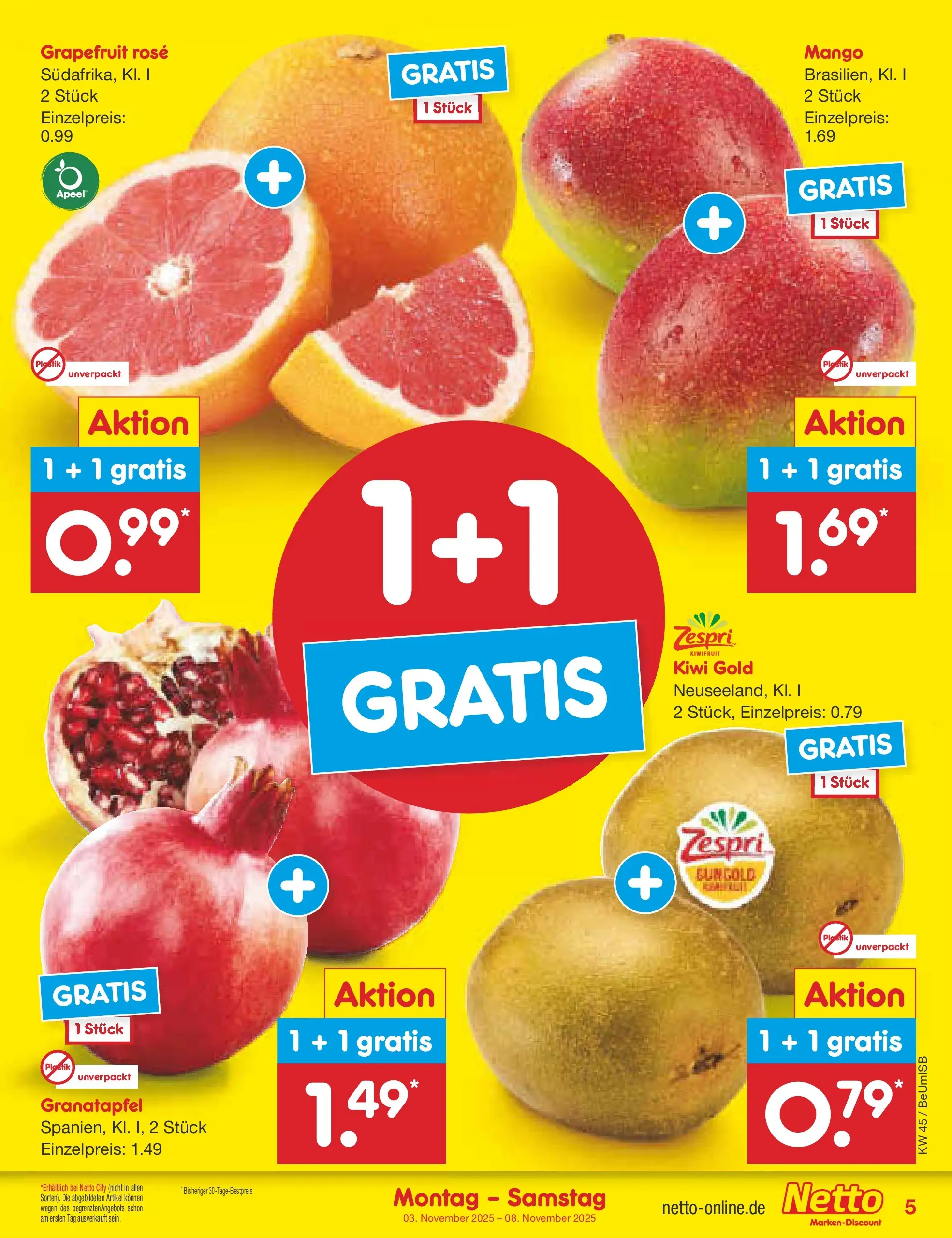 Netto Marken-Discount prospekt Kremmen	 (ab 03.11.2025) » Angebote | Seite: 5 | Produkte: Granatapfel, Grapefruit, Mango, Kiwi