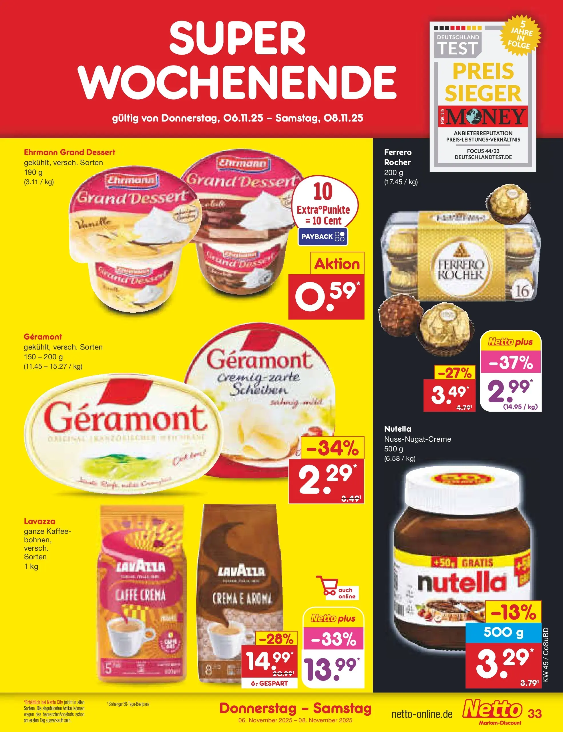 Netto Marken-Discount prospekt Delitzsch	 (ab 03.11.2025) » Angebote | Seite: 37 | Produkte: Geramont, Lavazza, Ehrmann grand dessert, Nutella