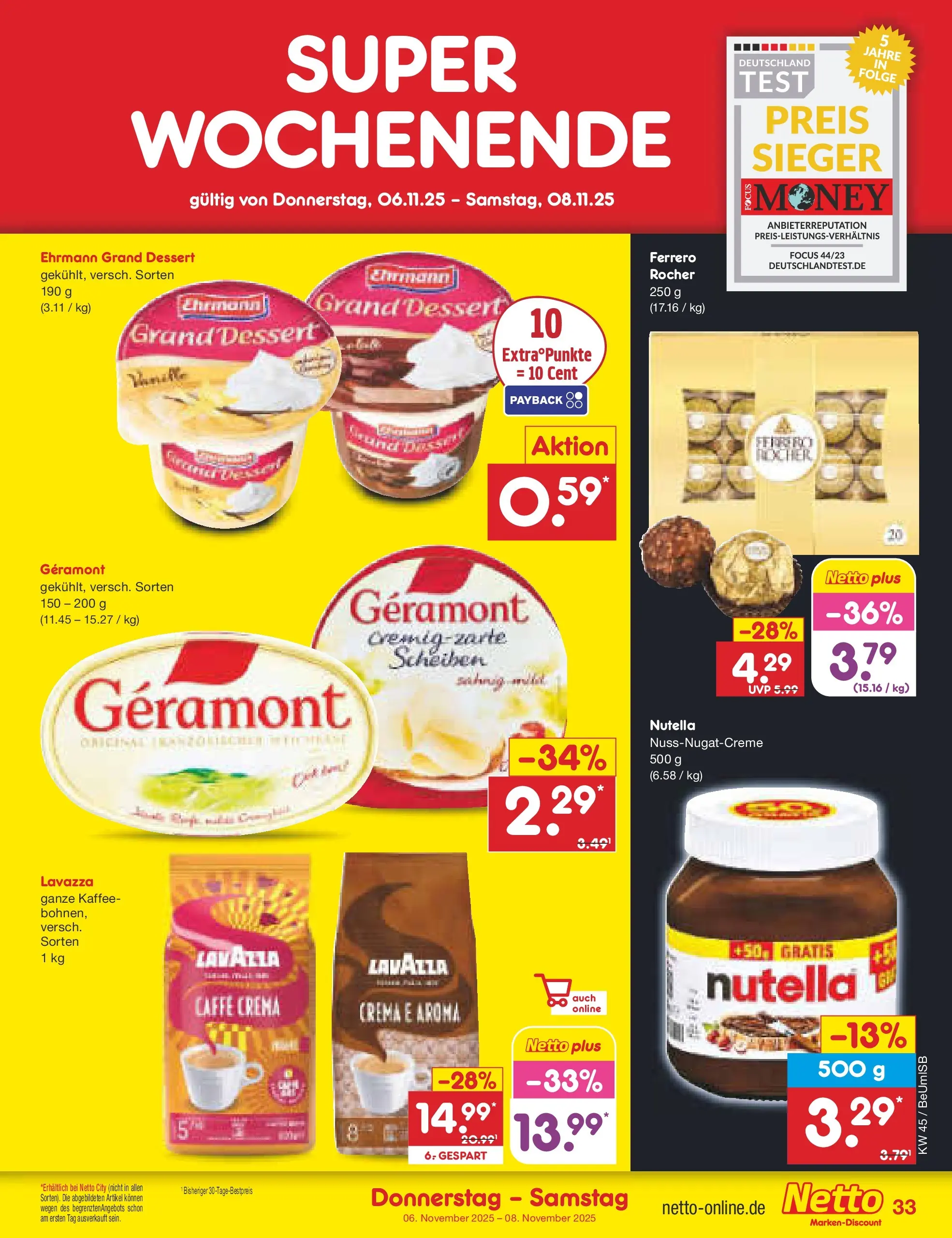 Netto Marken-Discount prospekt Kremmen	 (ab 03.11.2025) » Angebote | Seite: 37 | Produkte: Geramont, Lavazza, Kaffee, Ehrmann grand dessert