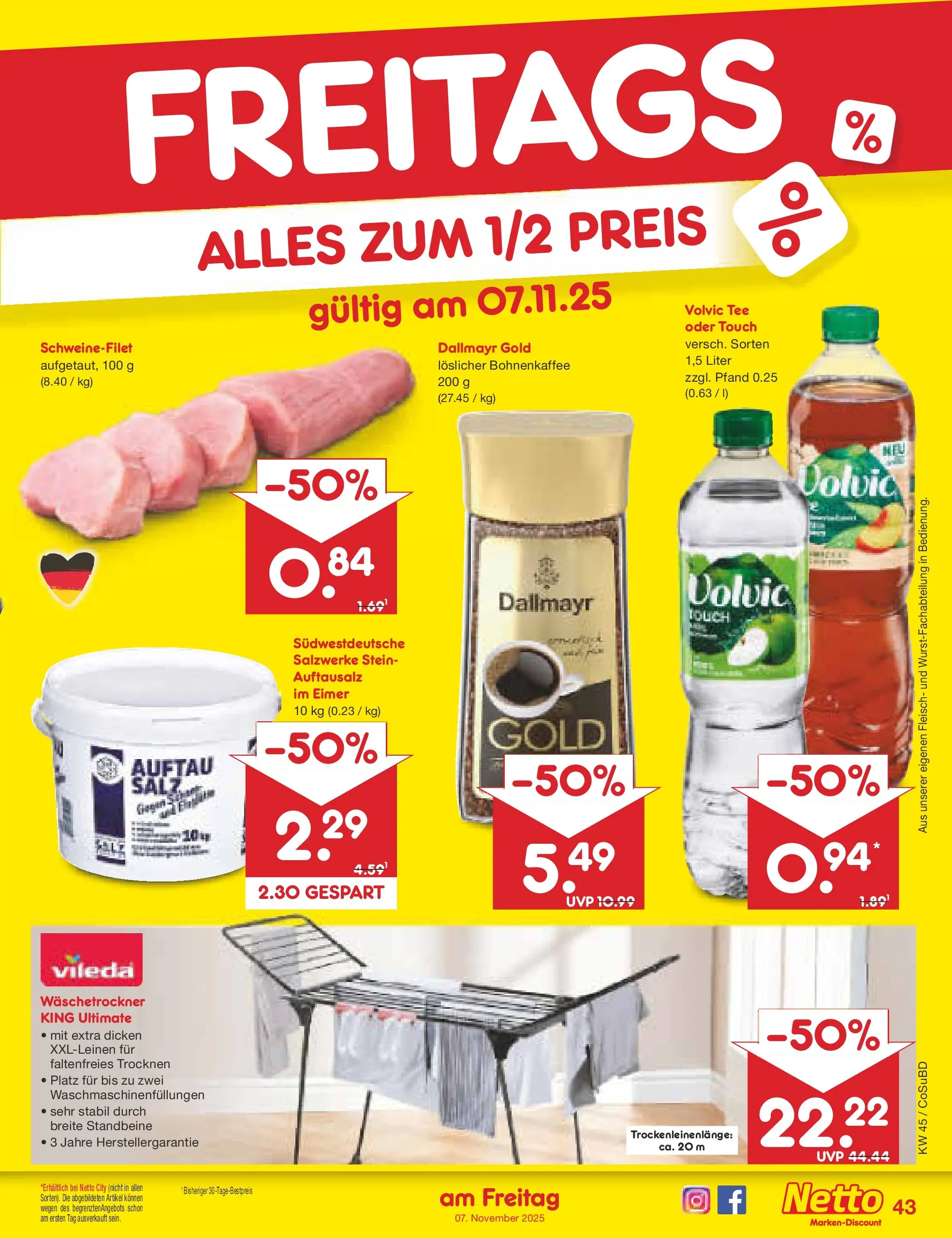 Netto Marken-Discount prospekt Delitzsch	 (ab 03.11.2025) » Angebote | Seite: 47 | Produkte: Dallmayr, Salz, Volvic, Fleisch