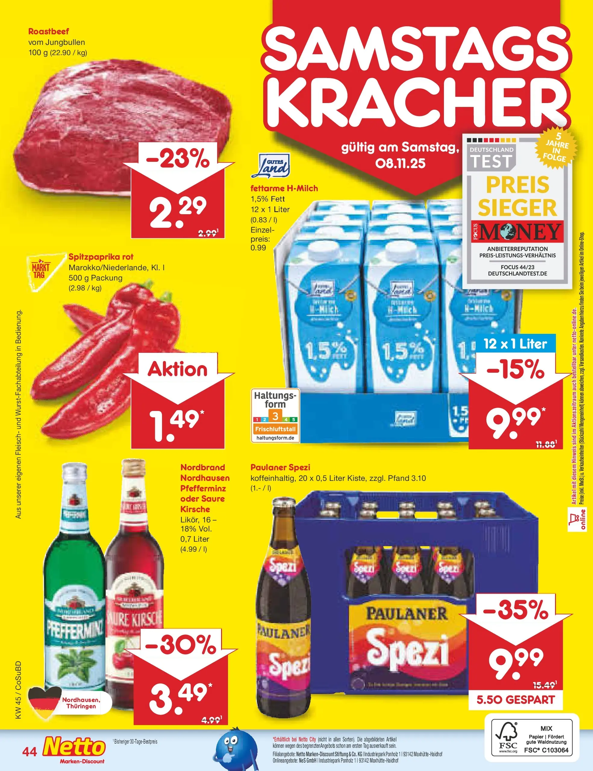 Netto Marken-Discount prospekt Delitzsch	 (ab 03.11.2025) » Angebote | Seite: 48 | Produkte: Paulaner spezi, Roastbeef, Fleisch, Paulaner