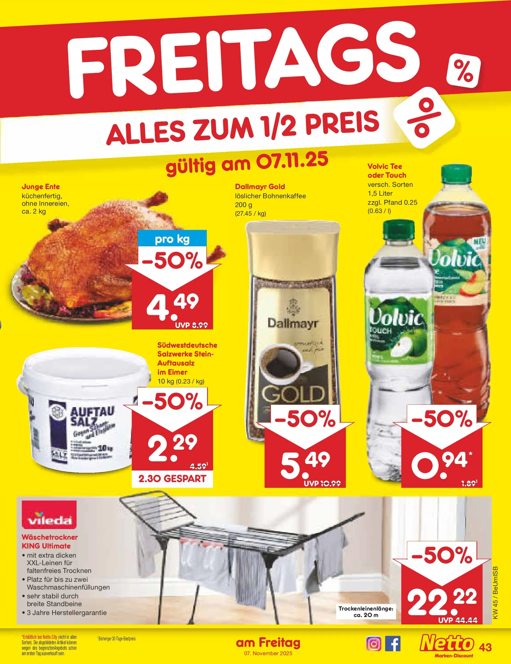 Netto Marken-Discount prospekt Kremmen	 (ab 03.11.2025) » Angebote | Seite: 47 | Produkte: Volvic touch, Salz, Volvic, Ente
