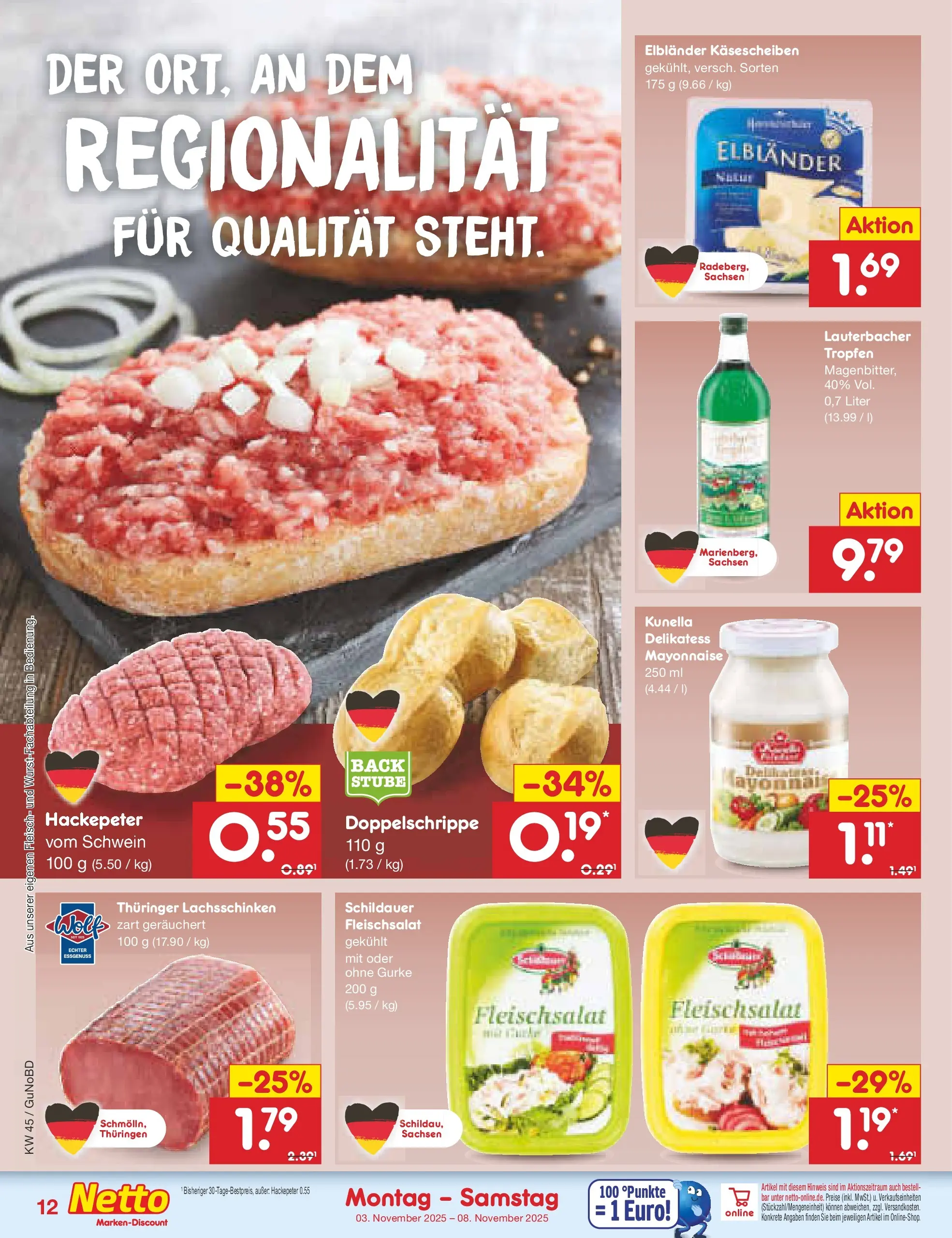 Netto Marken-Discount prospekt Augustusburg	 (ab 03.11.2025) » Angebote | Seite: 12 | Produkte: Mayonnaise, Fleisch