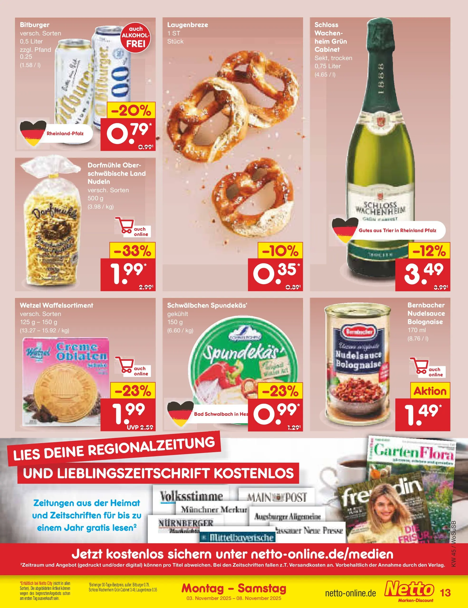 Netto Marken-Discount prospekt Mannheim	 (ab 03.11.2025) » Angebote | Seite: 13 | Produkte: Bitburger, Presse, Bad, Creme Netto Marken-Discount prospekt Mannheim	 (ab 03.11.2025) » Angebote | Seite: 13 | Produkte: Bitburger, Presse, Bad, Creme